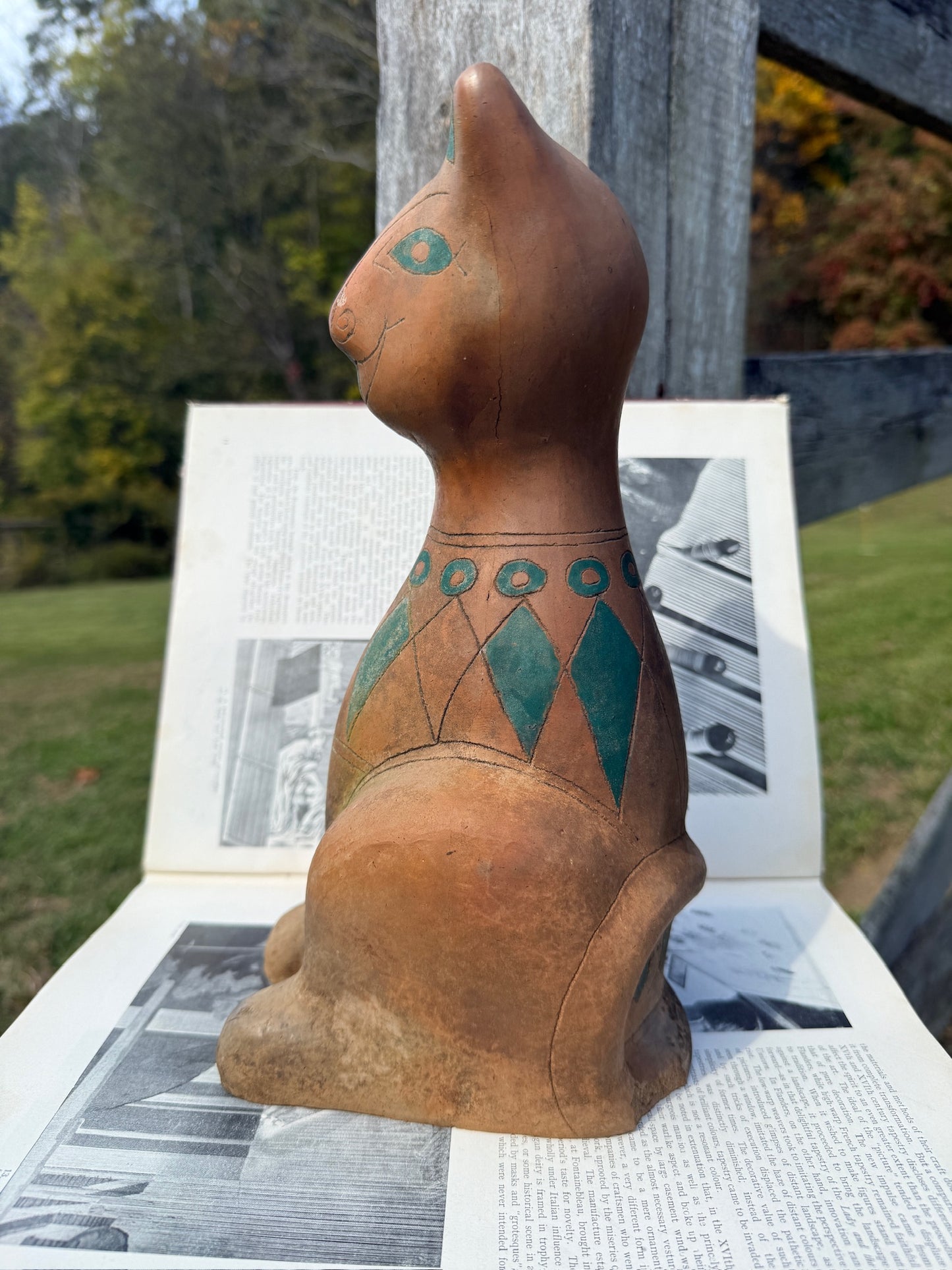 Vintage 1950s Handmade Pottery Oaxaca Mexican Cat Statue