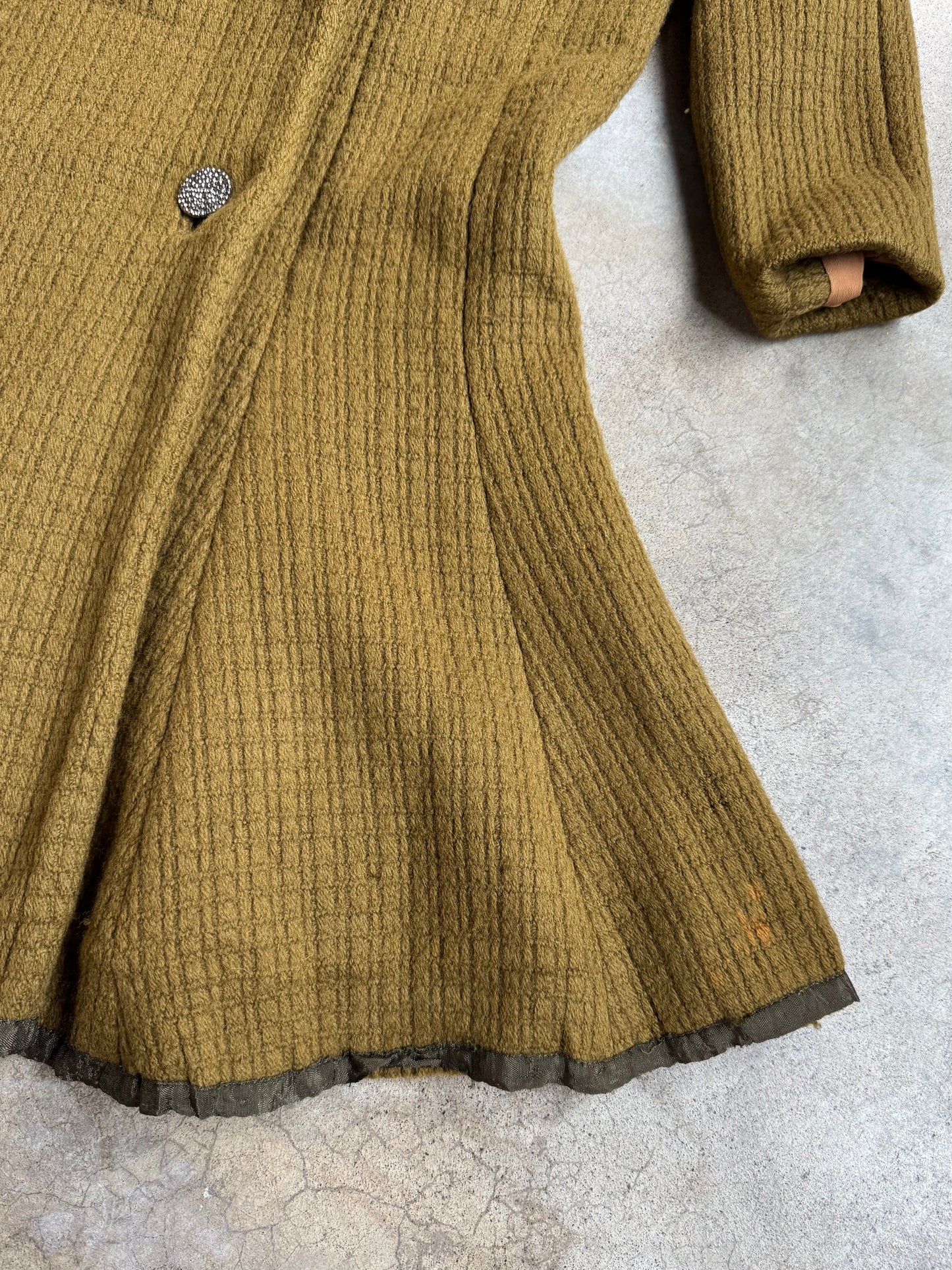 Vintage 1960s The Parisian Olive Green Wool Belted Wrap Coat | Small