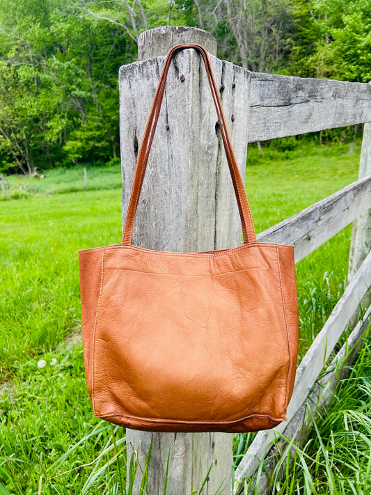 Vintage 1970s/80s Brown Leather Market Bag