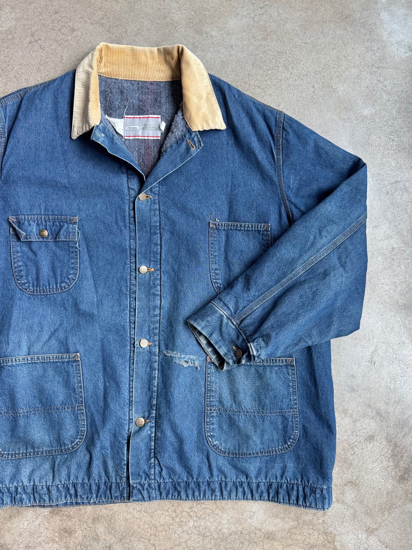 Vintage 1970s Sears Blanket Lined Denim Barn Jacket | 4XL
