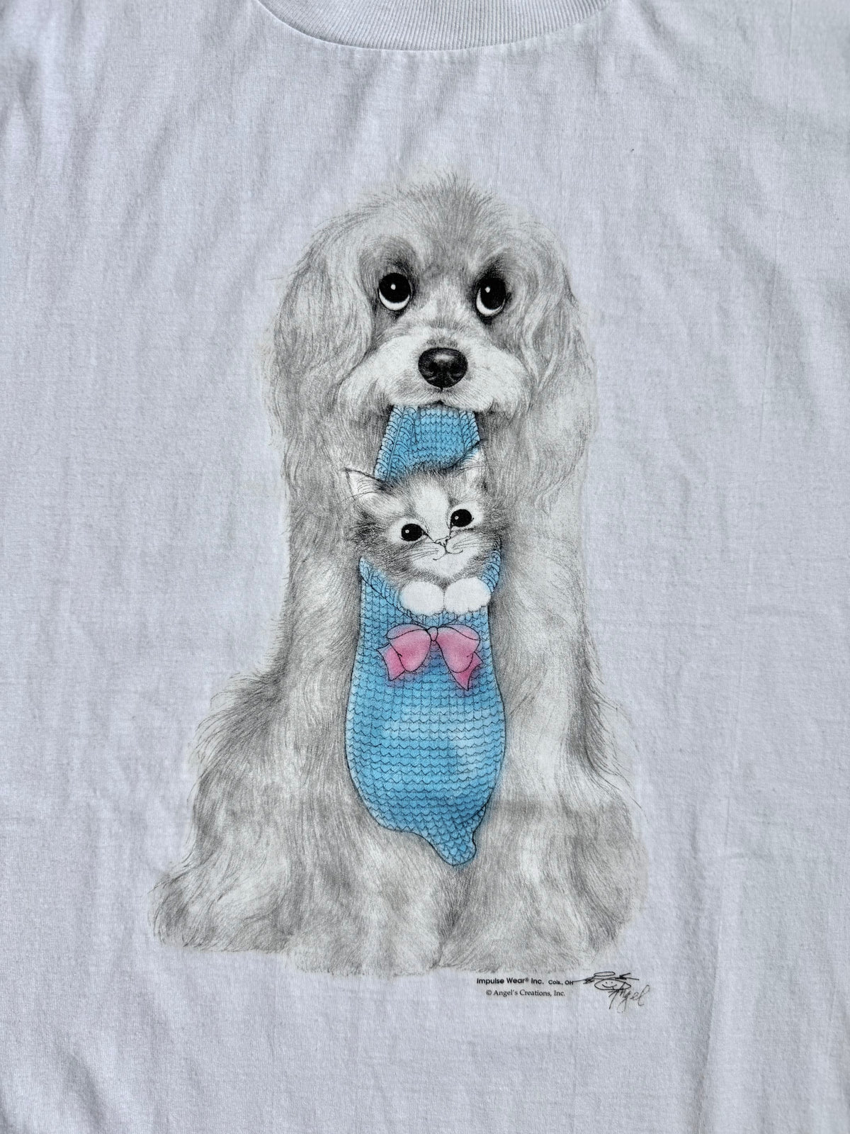 Vintage 1990s Angel Creations Dog & Kitten Graphic Tee | XL