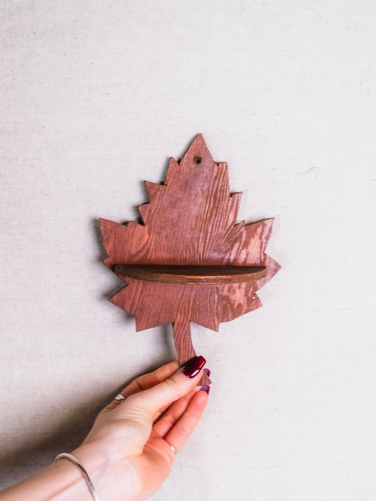 Vintage Handmade Wood Maple Leaf Mini Wall Shelves | Set of 2