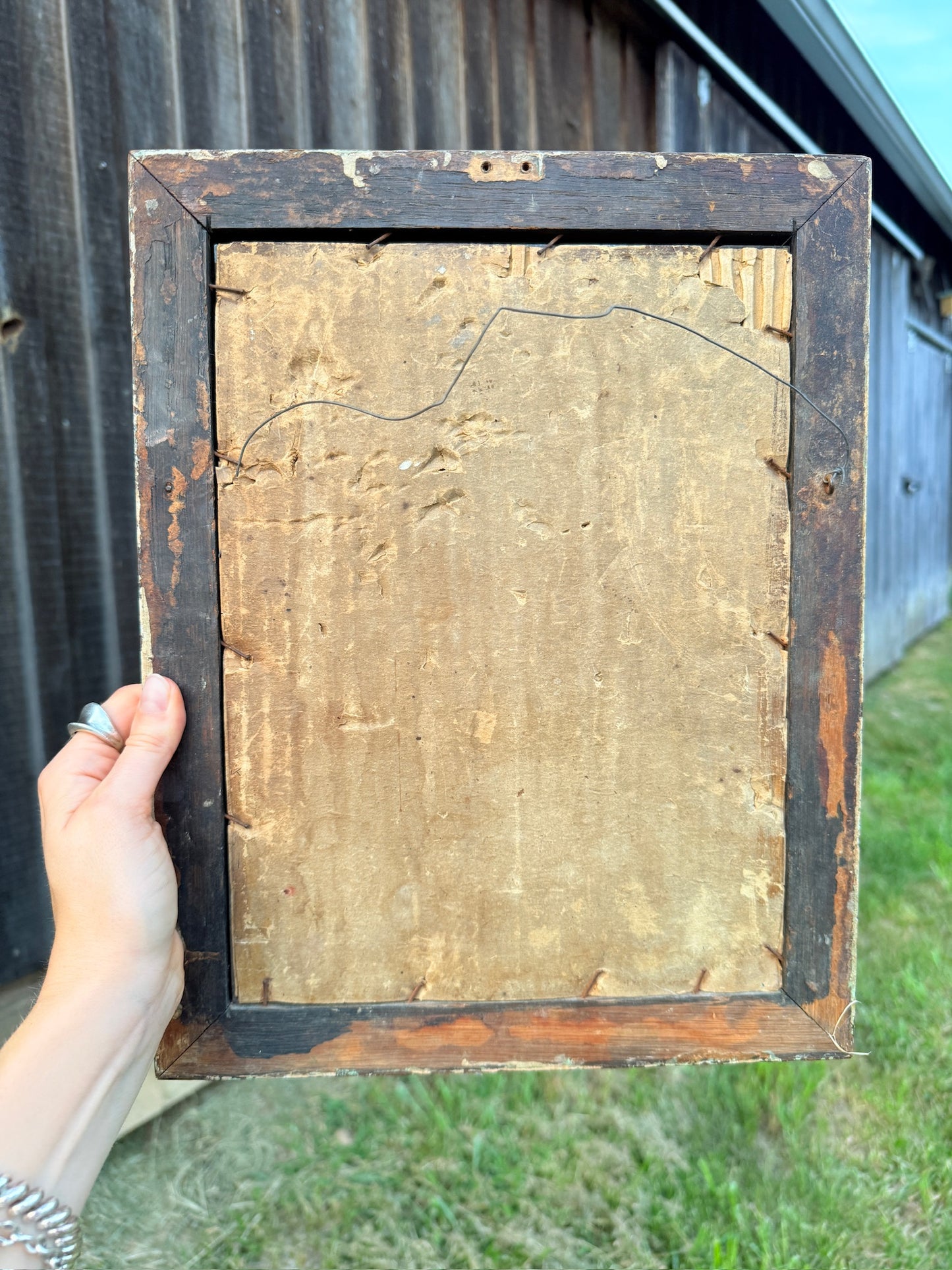 Antique Wood Framed Hand-Painted Folk Art “Heart” Wall Mirror