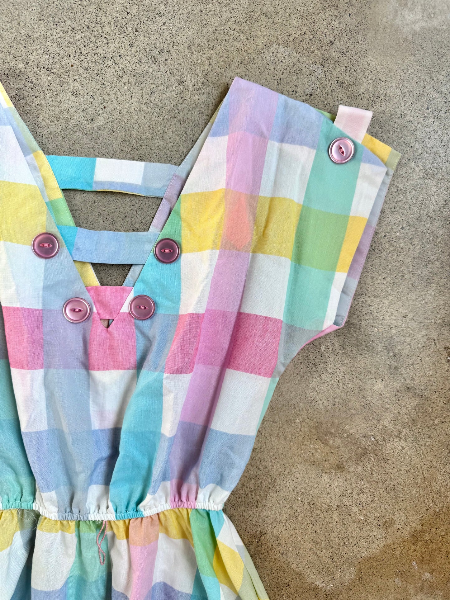 Vintage 1970s California Made Pastel Checkered Summer Dress | XS