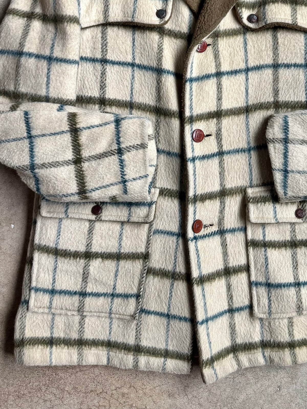 Vintage 1970s H.I.S. Sportswear Faux Fur Lined Plaid Wool Rancher Jacket | Large