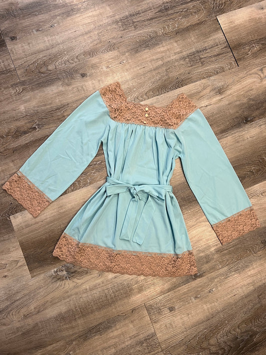Vintage 1960s Lisette Al Sterling Blue Lace Trim Nightie | Small