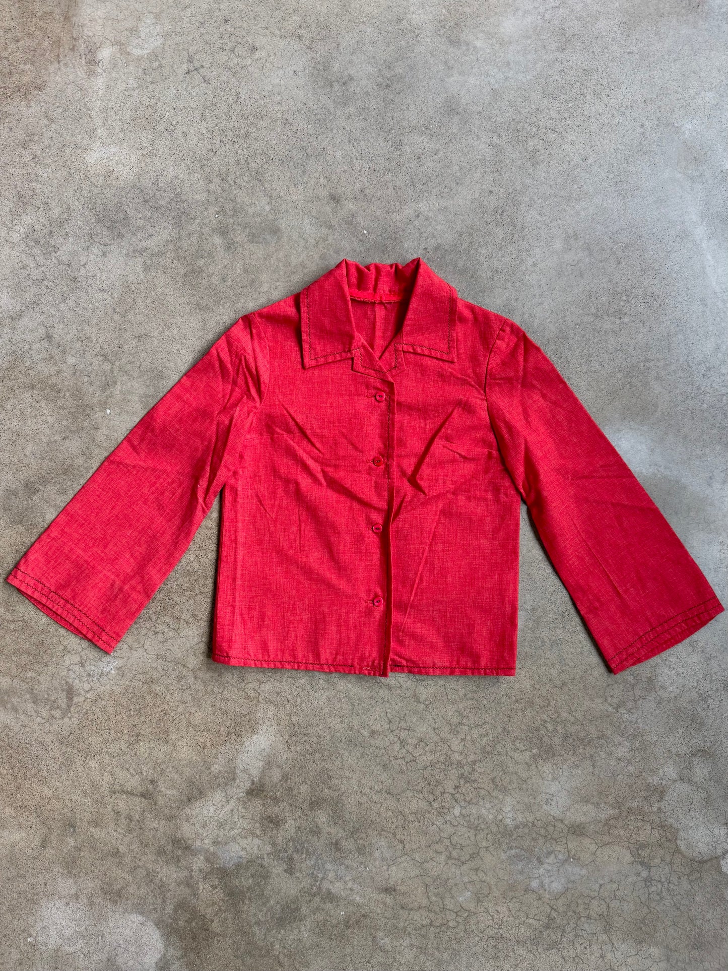 Vintage 1940s Red Western-Style Collared Shirt Jacket | XS
