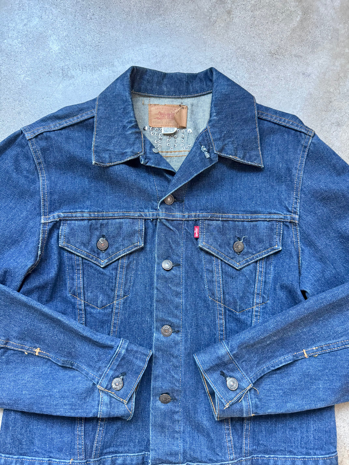Vintage 1970s Levi’s Type III Rhinestone Dark Wash Denim Jacket | 42