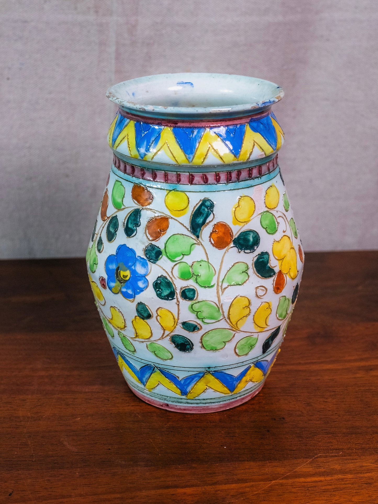 Vintage Italian Ceramic Majolica Floral Painted Vase