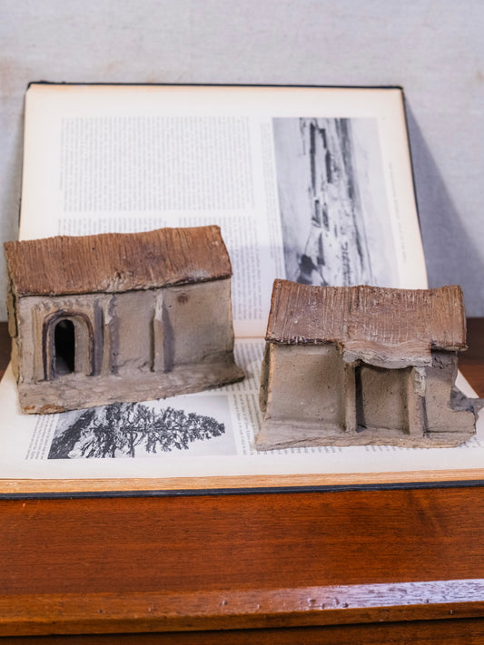 Vintage Handmade Clay Folk Art Village Set