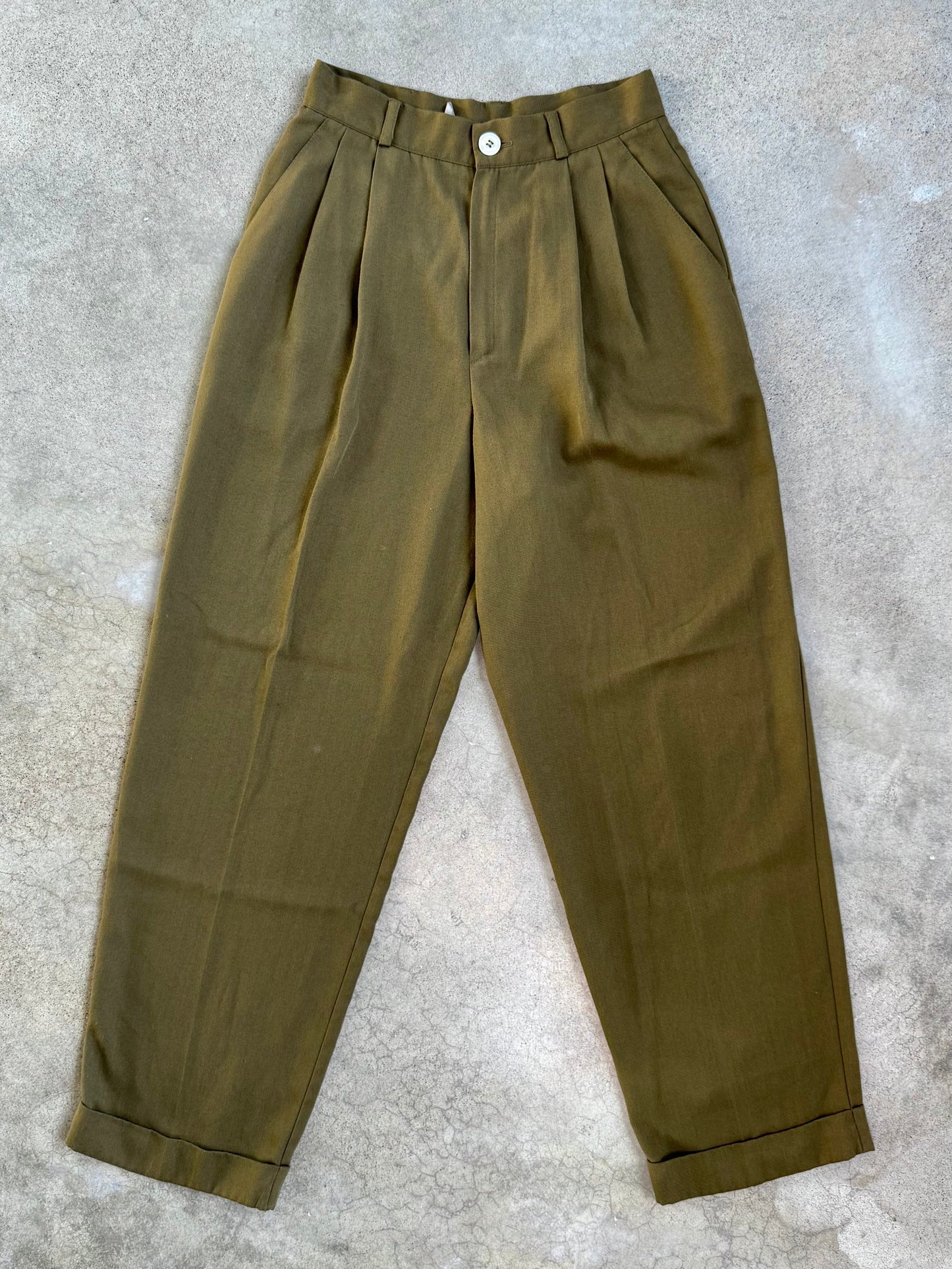 Vintage 1990s Fundamental Things Green High-Waist Pleated Trousers | Waist 25”