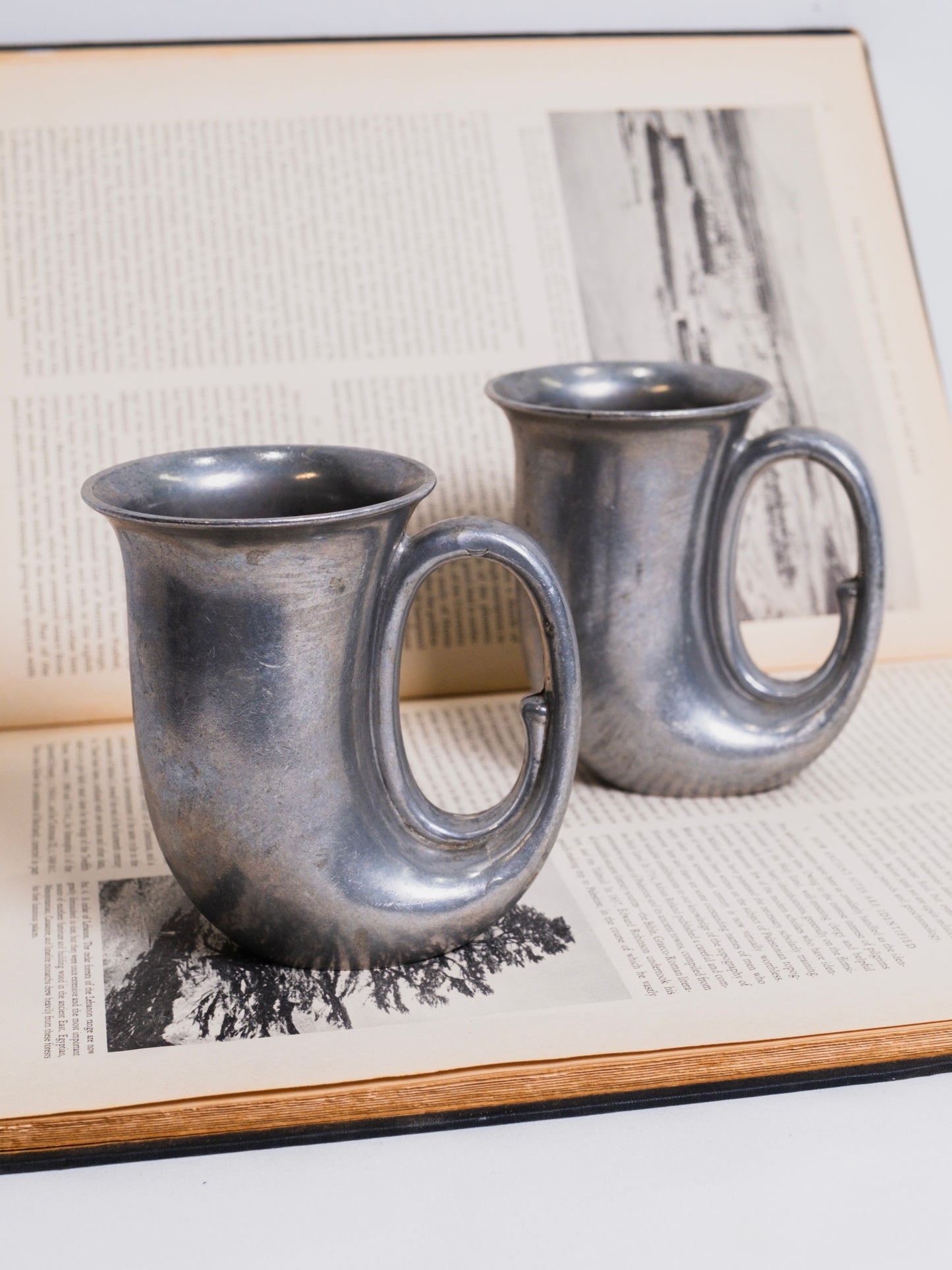 Vintage 1940s Duratale by Leonard Italian Pewter Tavern Horn Mugs | Set of 2
