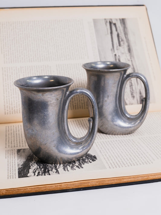 Vintage 1940s Duratale by Leonard Italian Pewter Tavern Horn Mugs | Set of 2