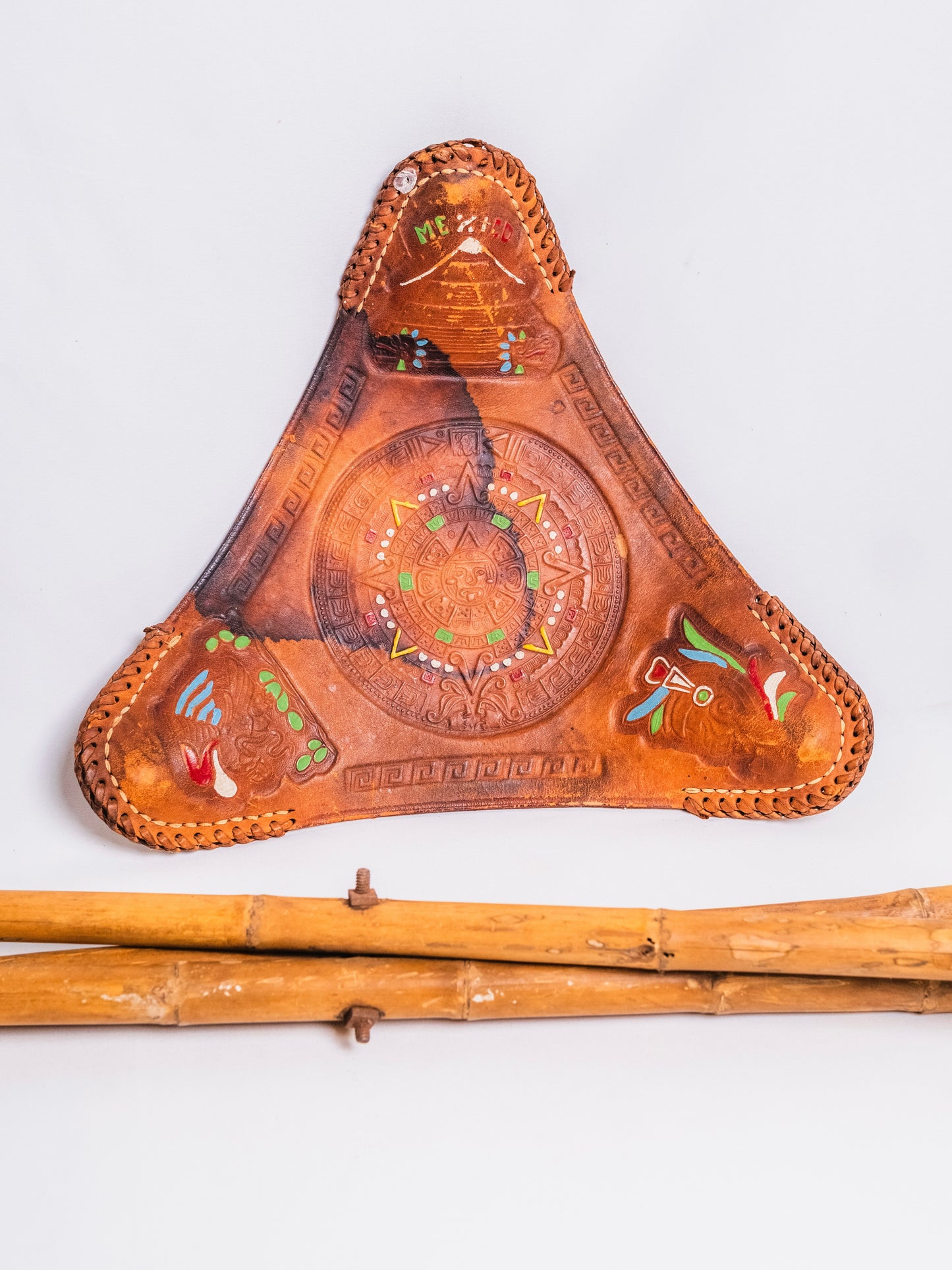 Vintage 1970s Mexican Tooled Leather Folding Camp Stool