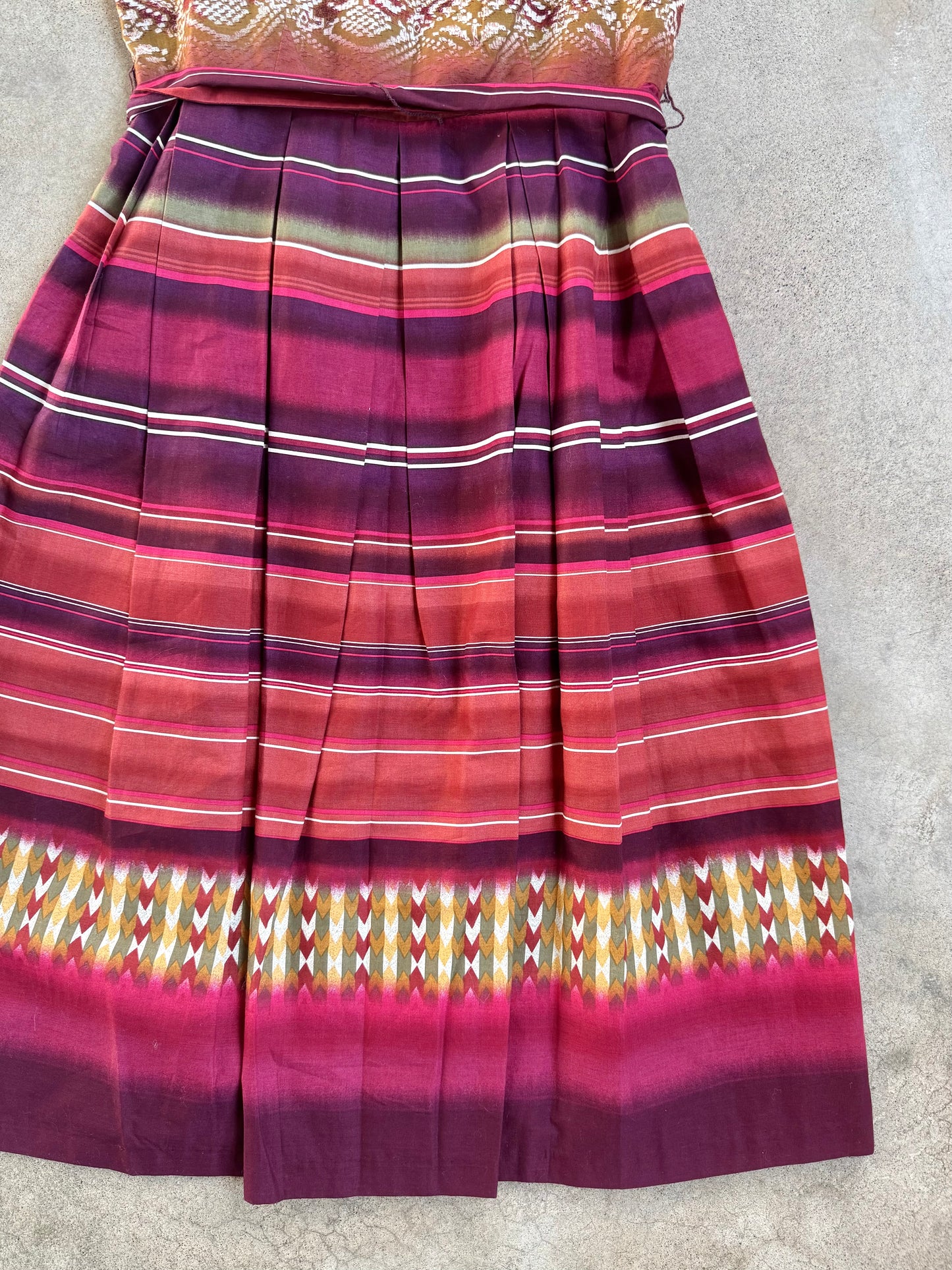 2000s K Studio Southwestern Tie-Waist Pleated Cotton Dress | M/L