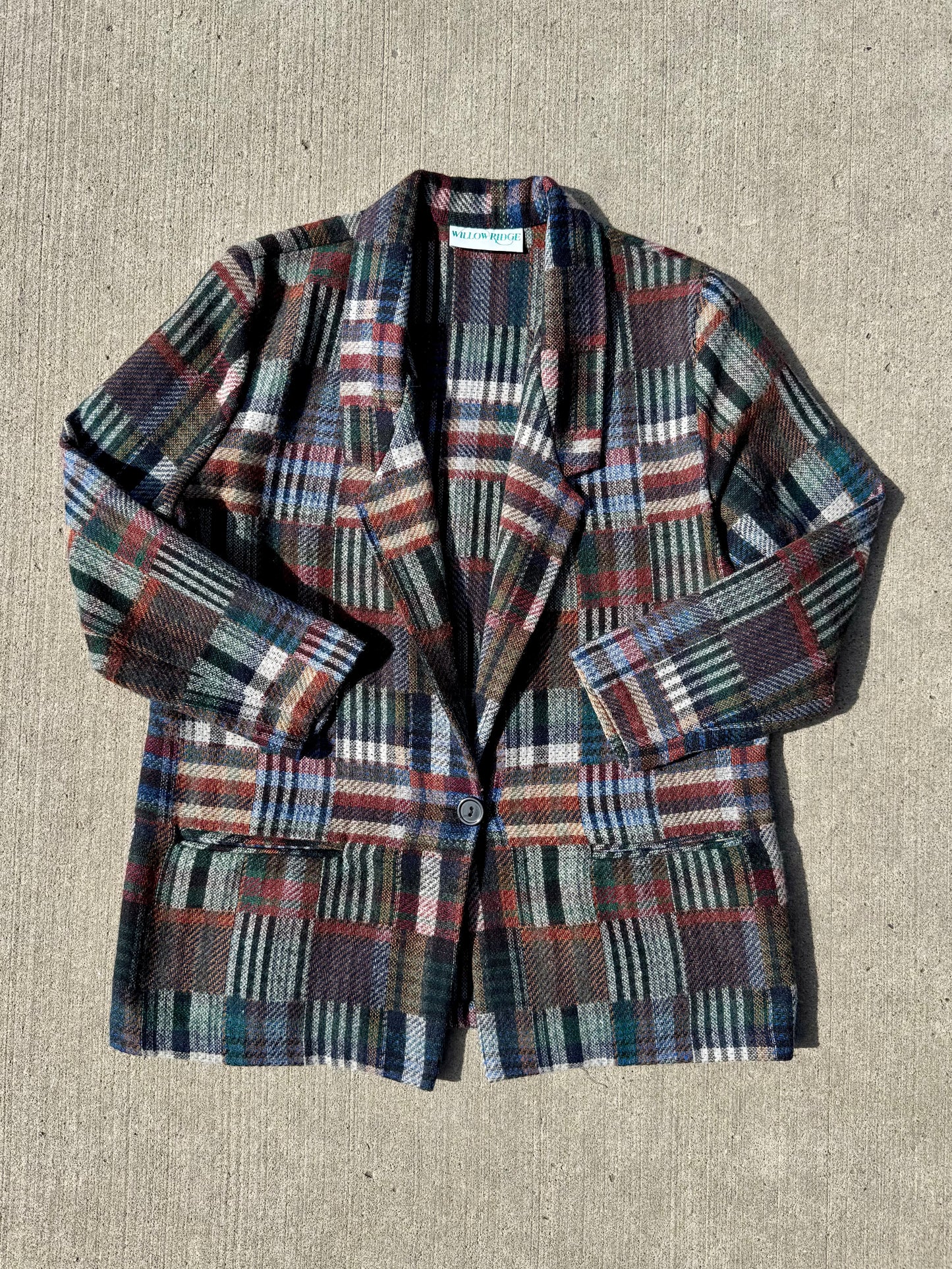 Vintage 1980s Willow Ridge Multi-Color Patchwork Plaid Wool Blazer | M/L