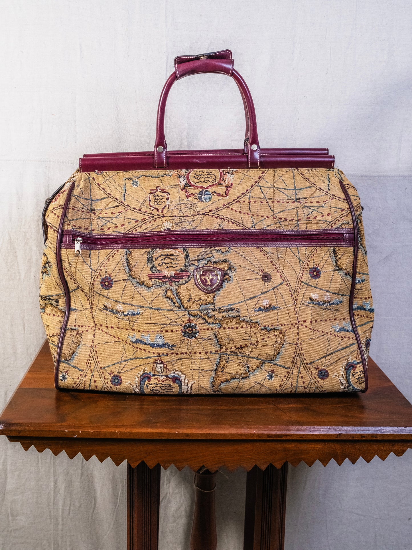 Vintage 1980s Capezio Map Tapestry Luggage Bag