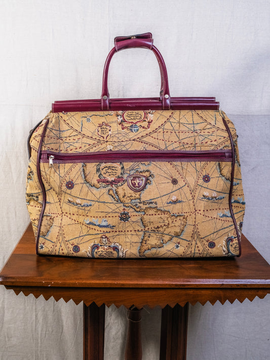 Vintage 1980s Capezio Map Tapestry Luggage Bag