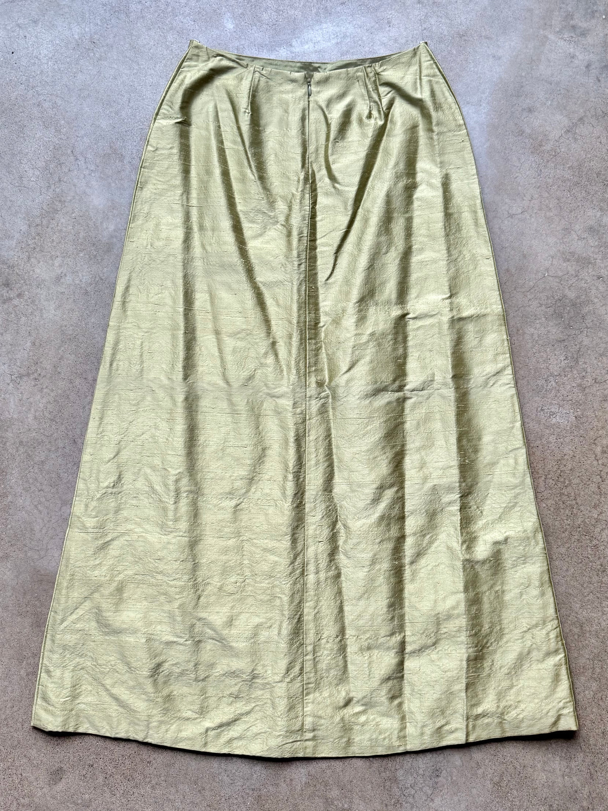 Vintage 1990s Watters & Watters Green Silk A-Line Maxi Skirt | Waist 29”