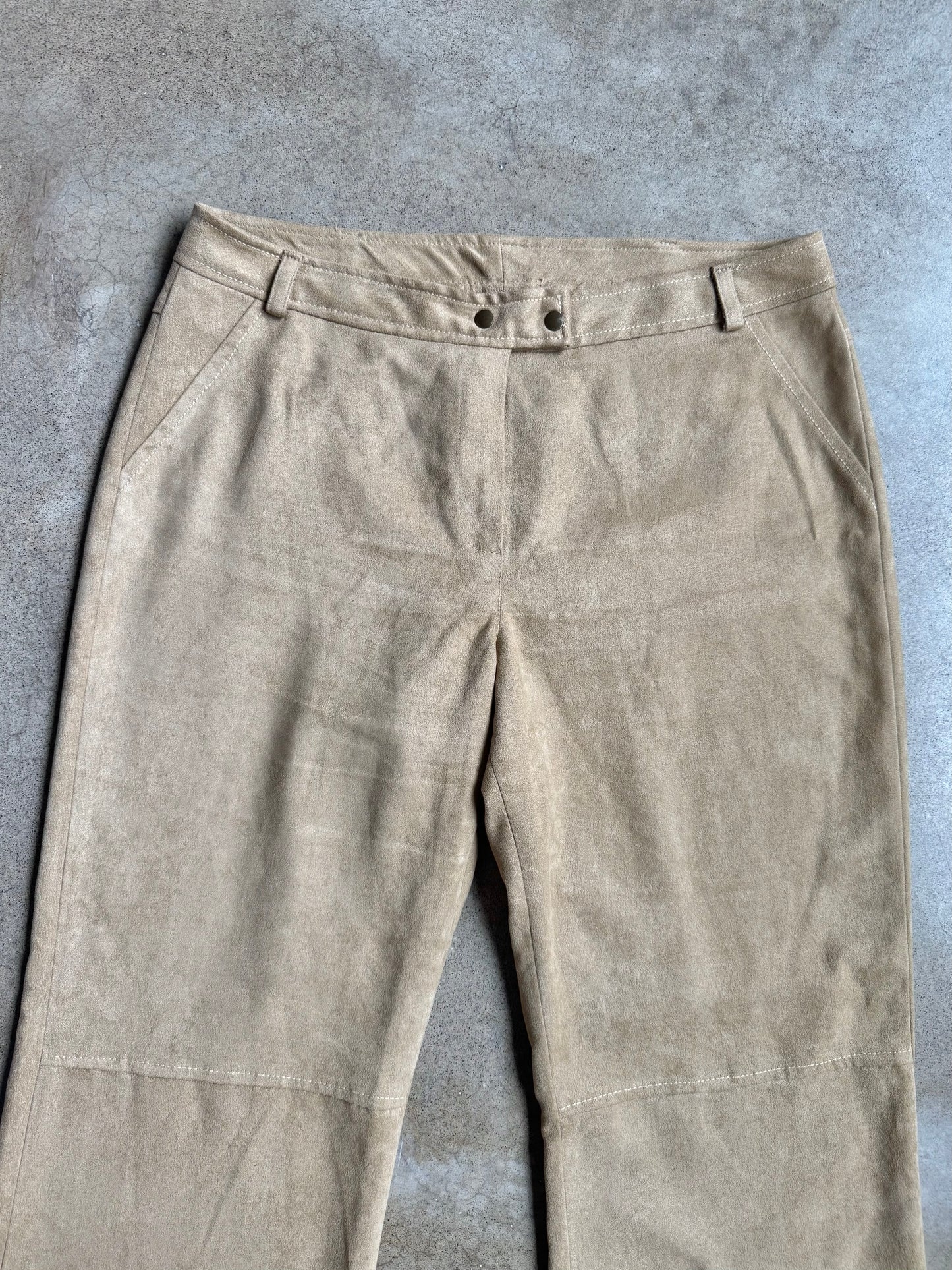 Vintage 1960s Beige Faux Suede Wide-Leg Pants | Waist 32”