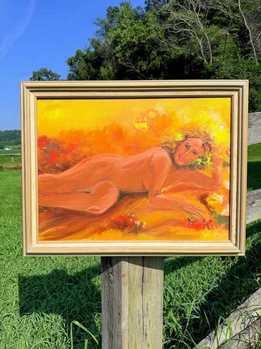 Vintage 1960s Framed "Lounging Lady" Nude Oil Painting