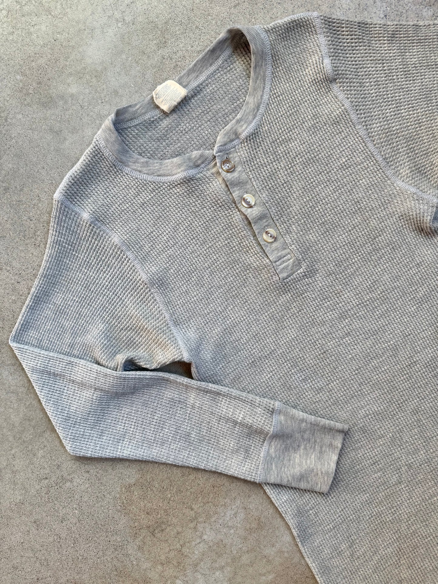Vintage 1980s JE Morgan Grey Henley Waffle Thermal | Large