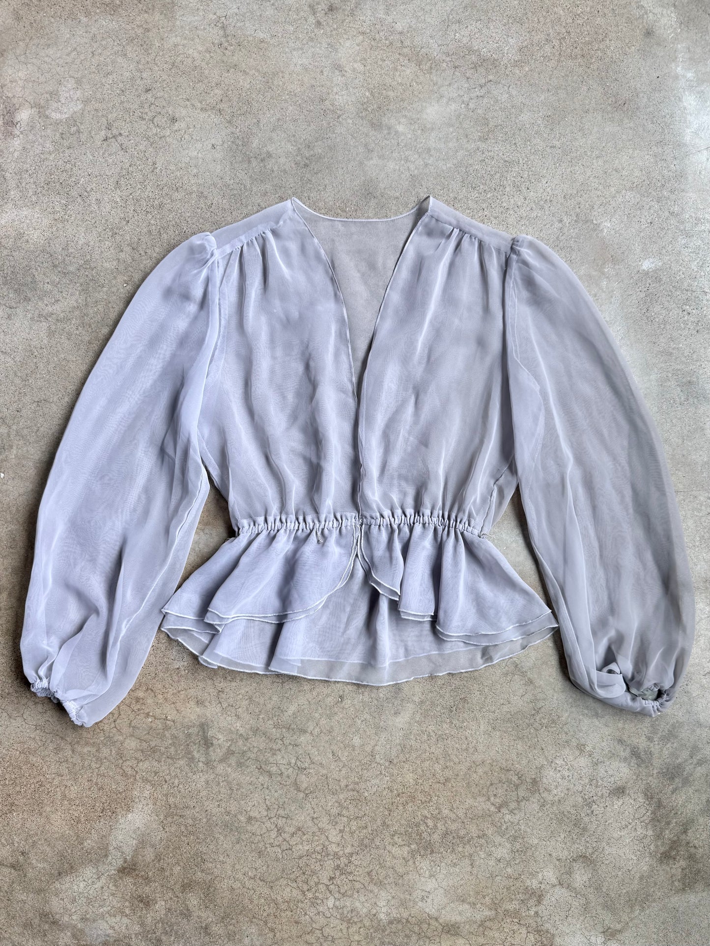 Vintage JCPenney Grey Sheer Chiffon Deep V-Neck Top | M/L