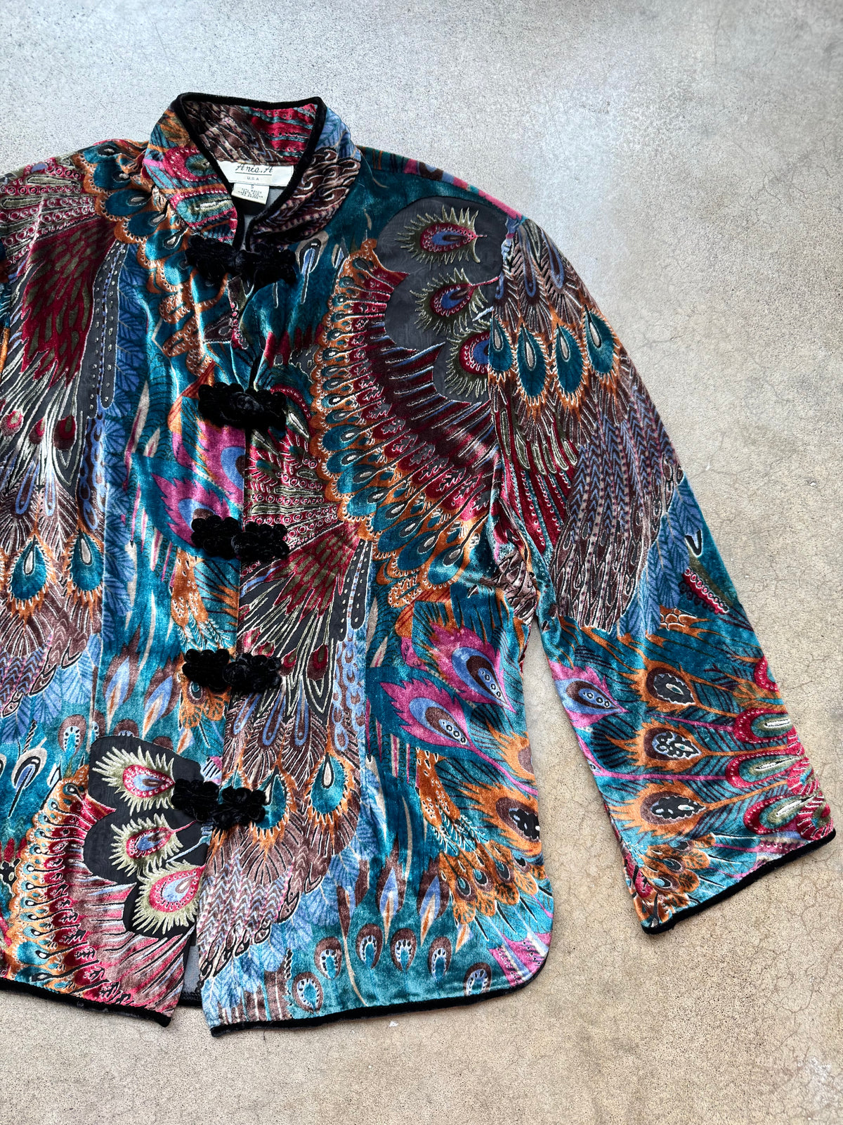 Vintage 1990s Aris A. Peacock Feather Velvet Burnout Silk-Blend Blouse | Small
