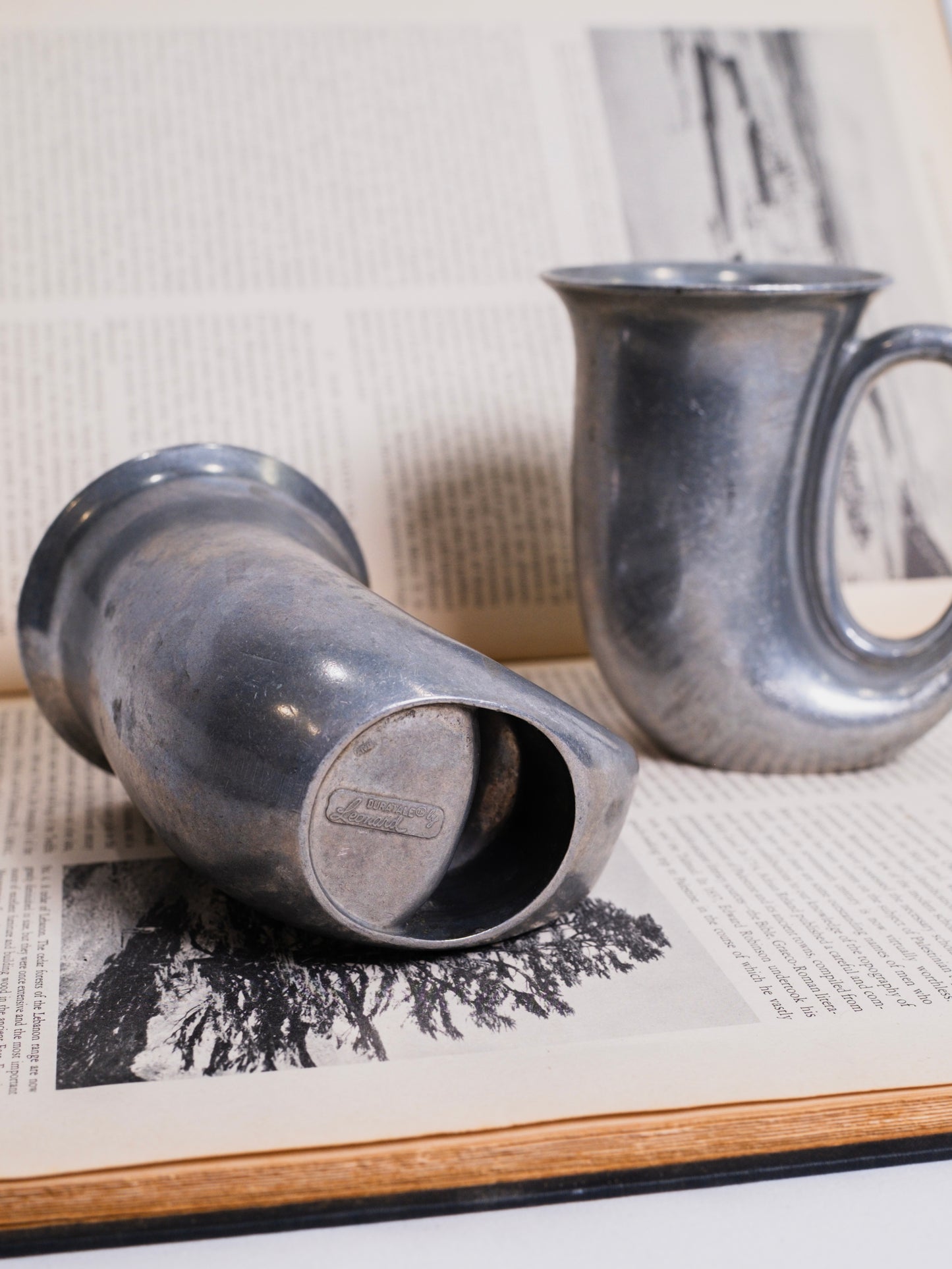Vintage 1940s Duratale by Leonard Italian Pewter Tavern Horn Mugs | Set of 2