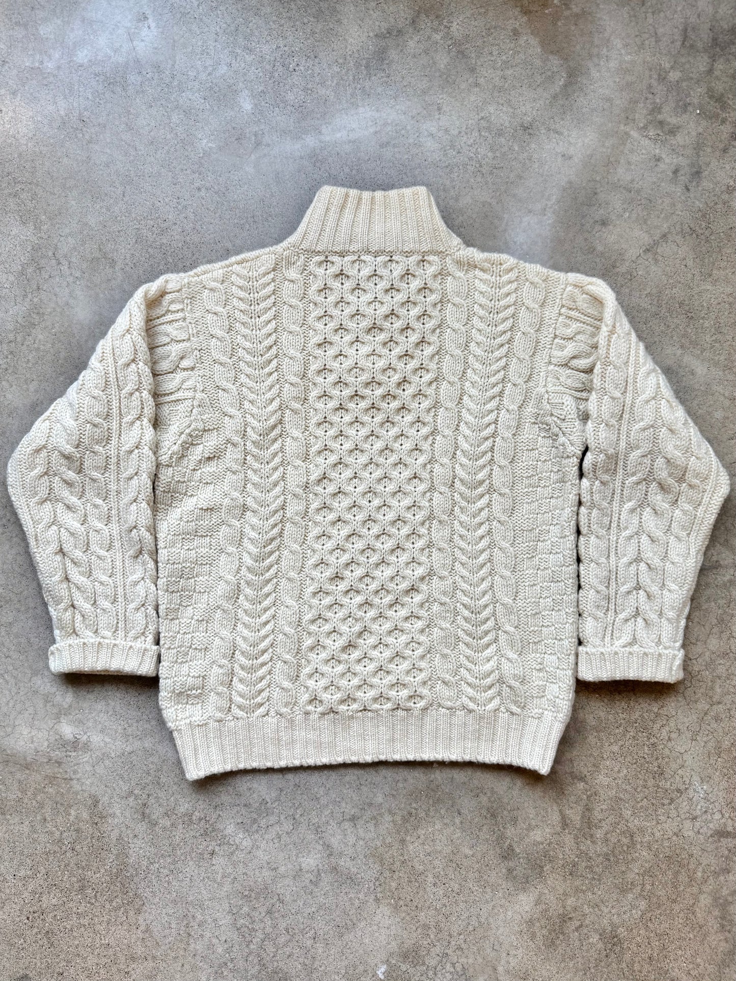 Vintage L.L. Bean Irish Wool Buttoned Mock Neck Fisherman Sweater | Medium