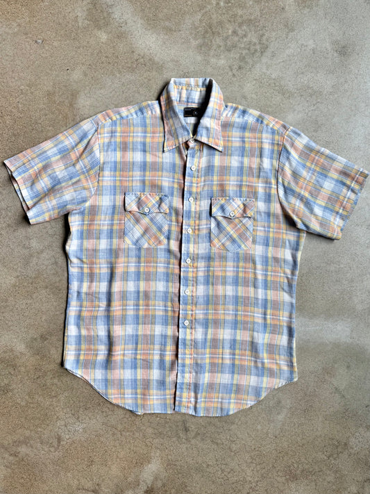 Vintage 1970s JCPenney Pastel Plaid Short Sleeve Shirt | XL
