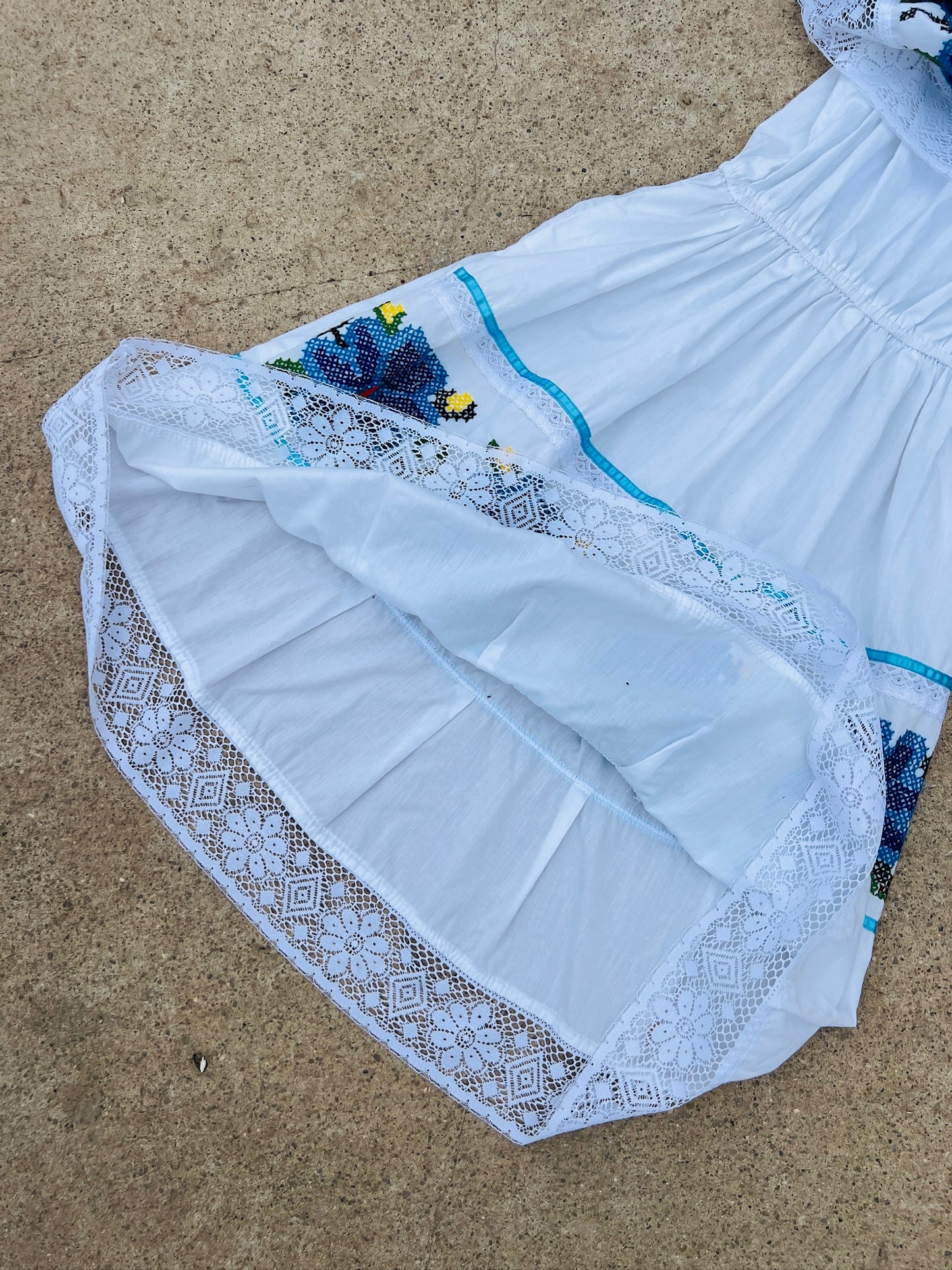 Vintage Mexican Embroidered Off Shoulder Cotton Dress | Medium