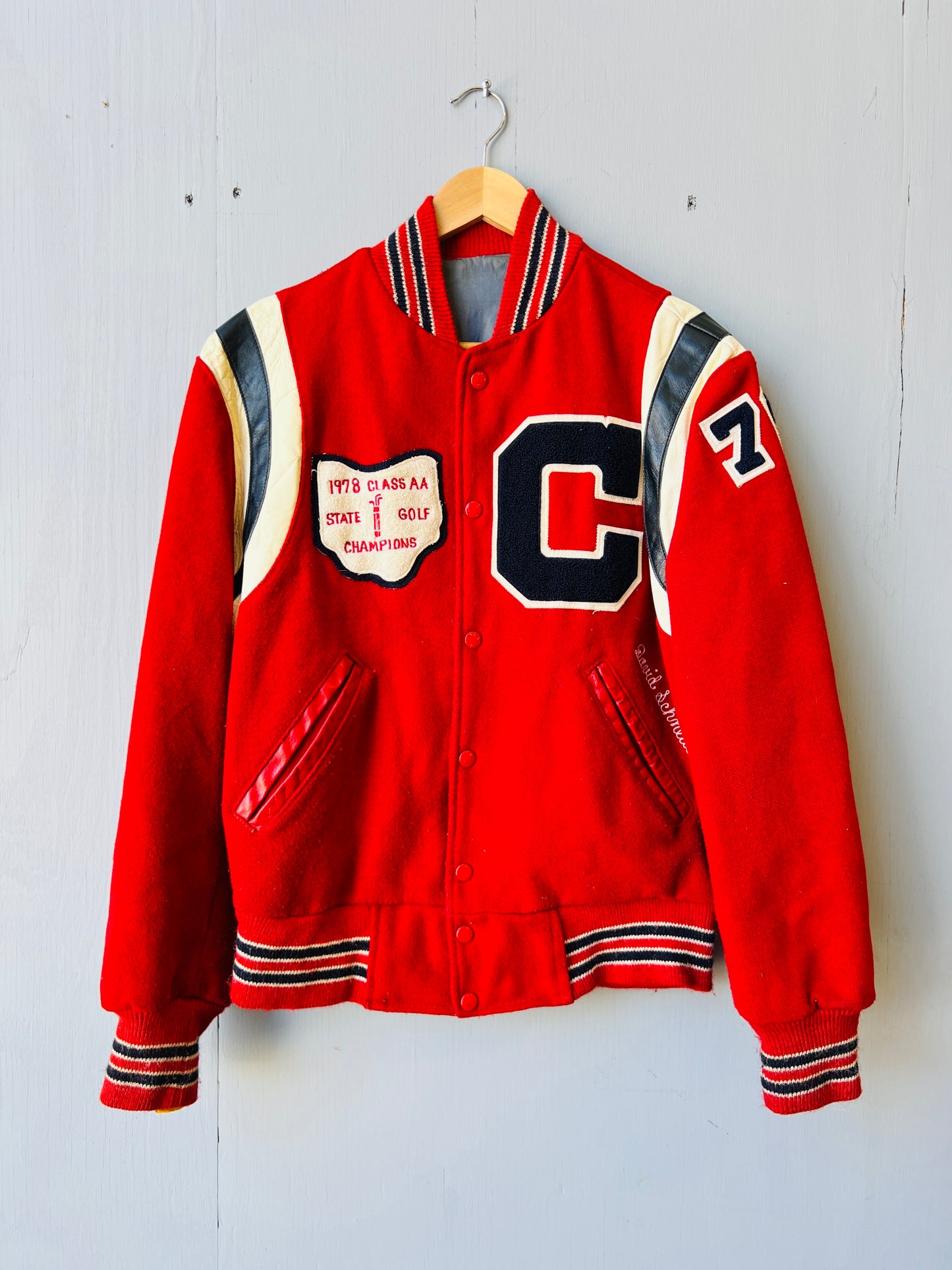 Vintage 1978-79 Red 100% Wool State Golf Championship Letterman Jacket