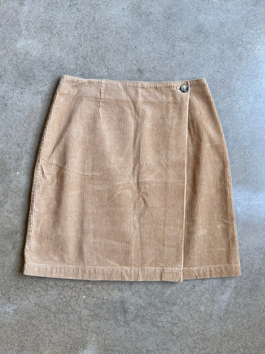 Vintage 1990s Paul Harris Design Tan Corduroy Mini Wrap Skirt | Waist 30”