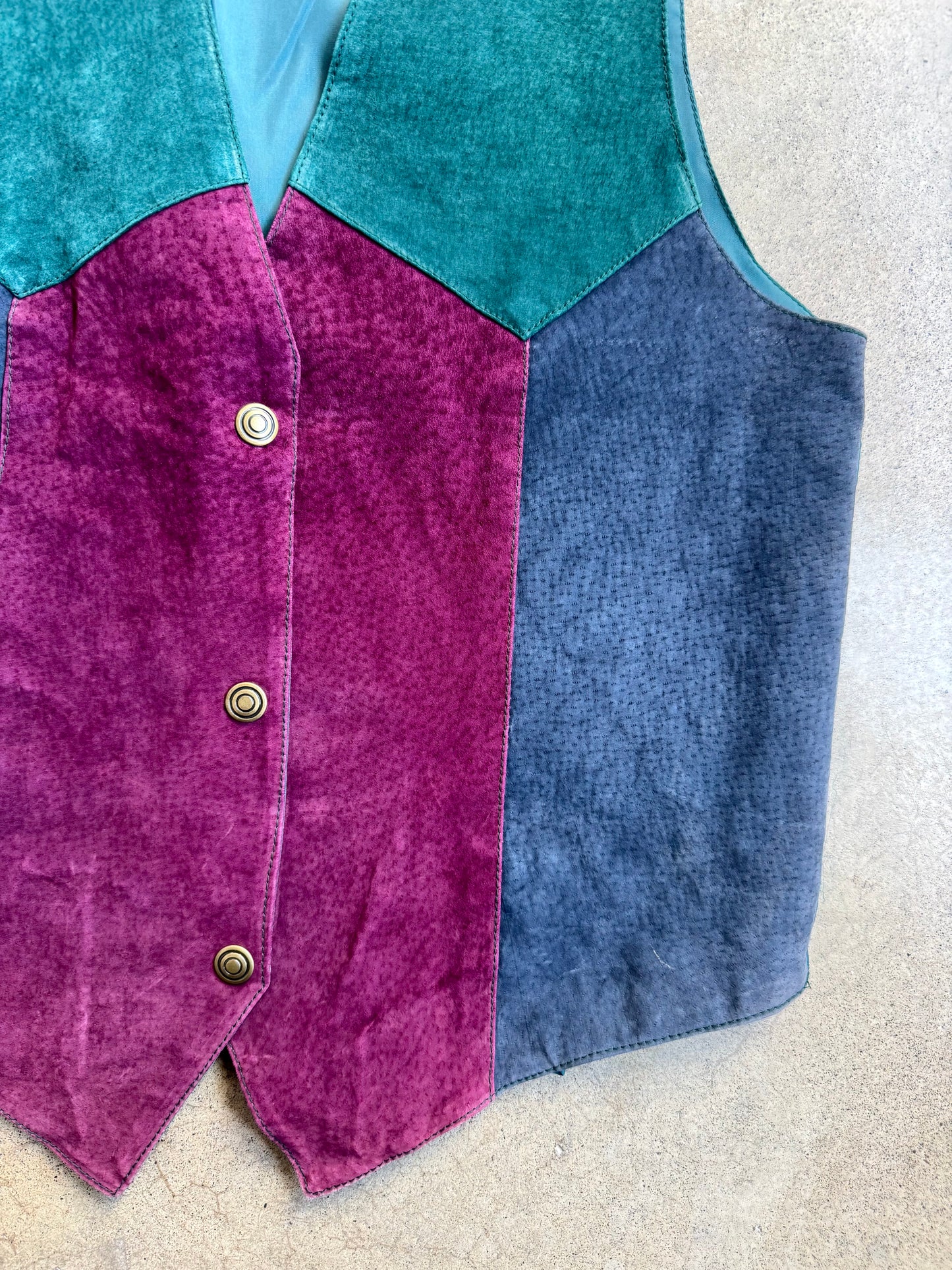 Vintage 1980s Global Identity Leather Patchwork Suede Vest | Medium