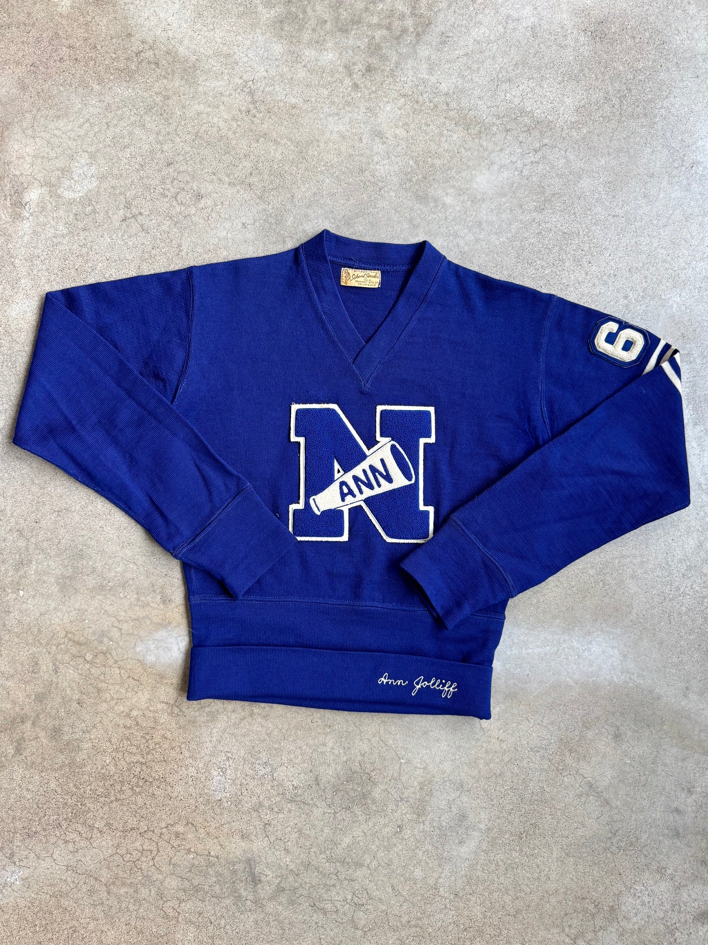 Vintage 1950s School Sweater Blue Wool "Ann" Varsity Cheer Sweater | Medium