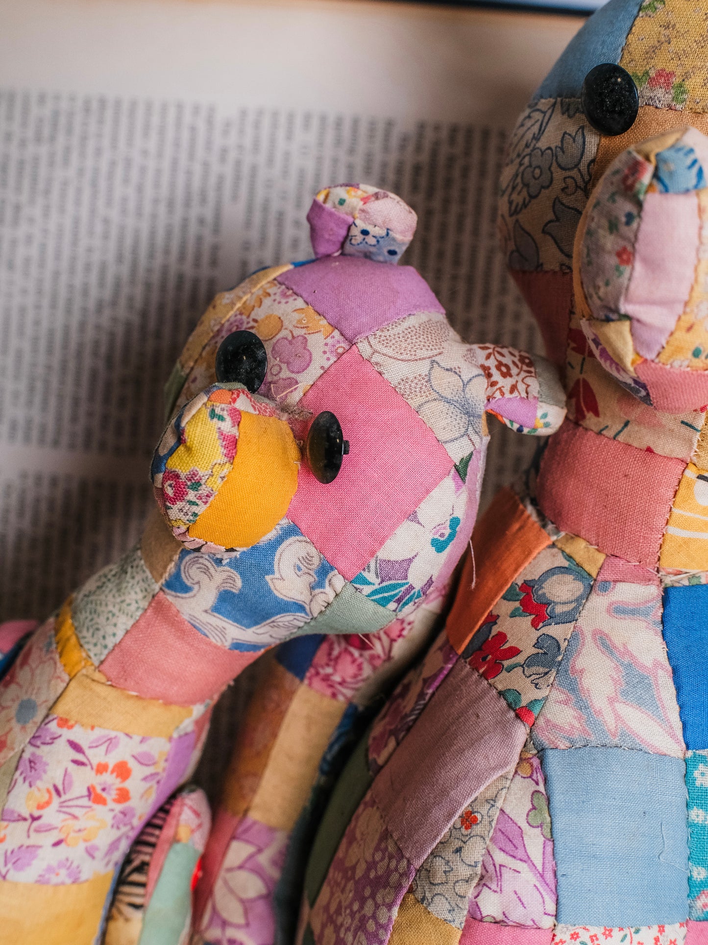 Vintage 1940s Handmade Quilted Patchwork Teddy Bears | Set of 2