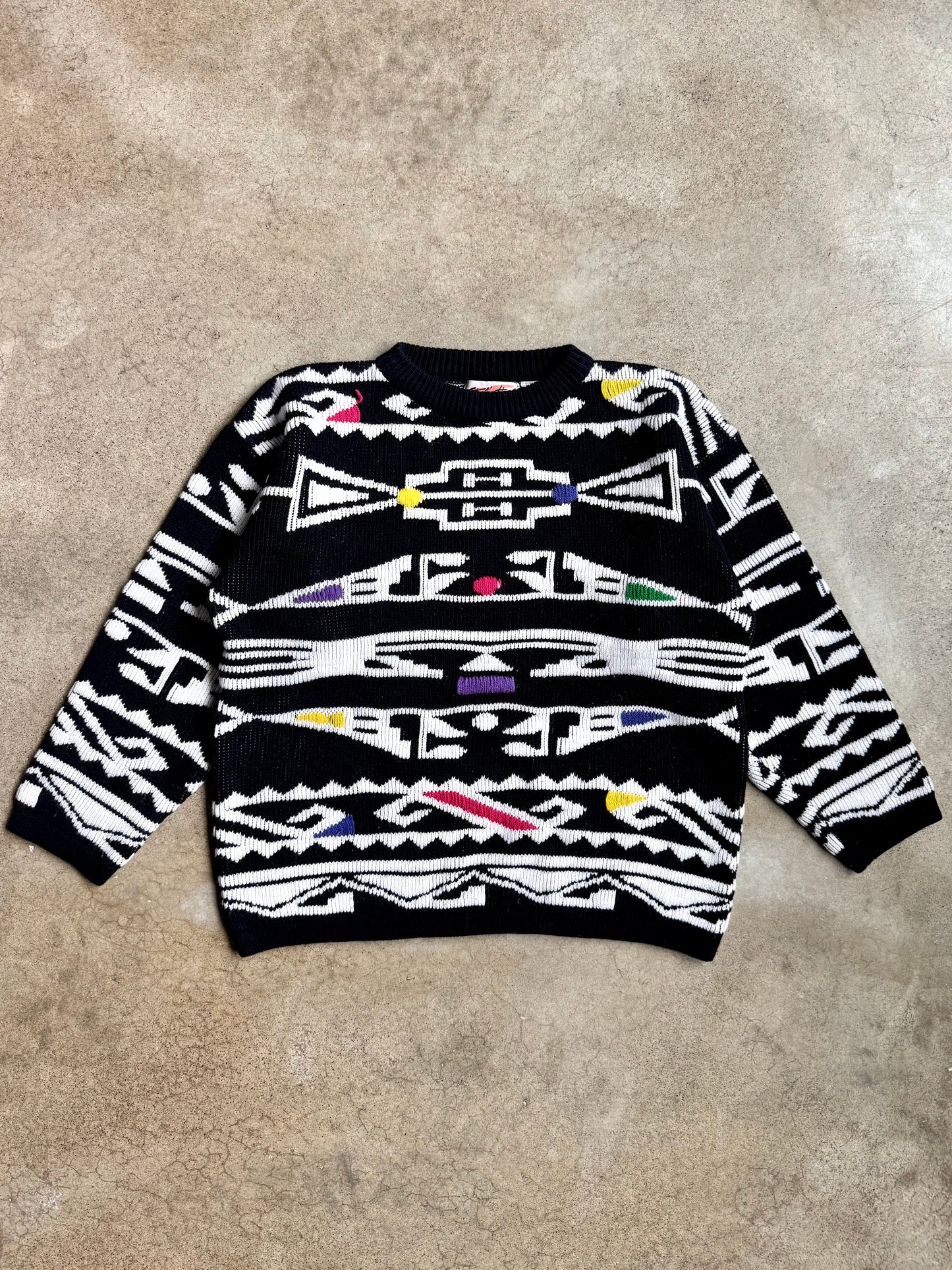 Vintage 1980s Sterling Harris Geometric Multi-Color Knit Sweater | Small