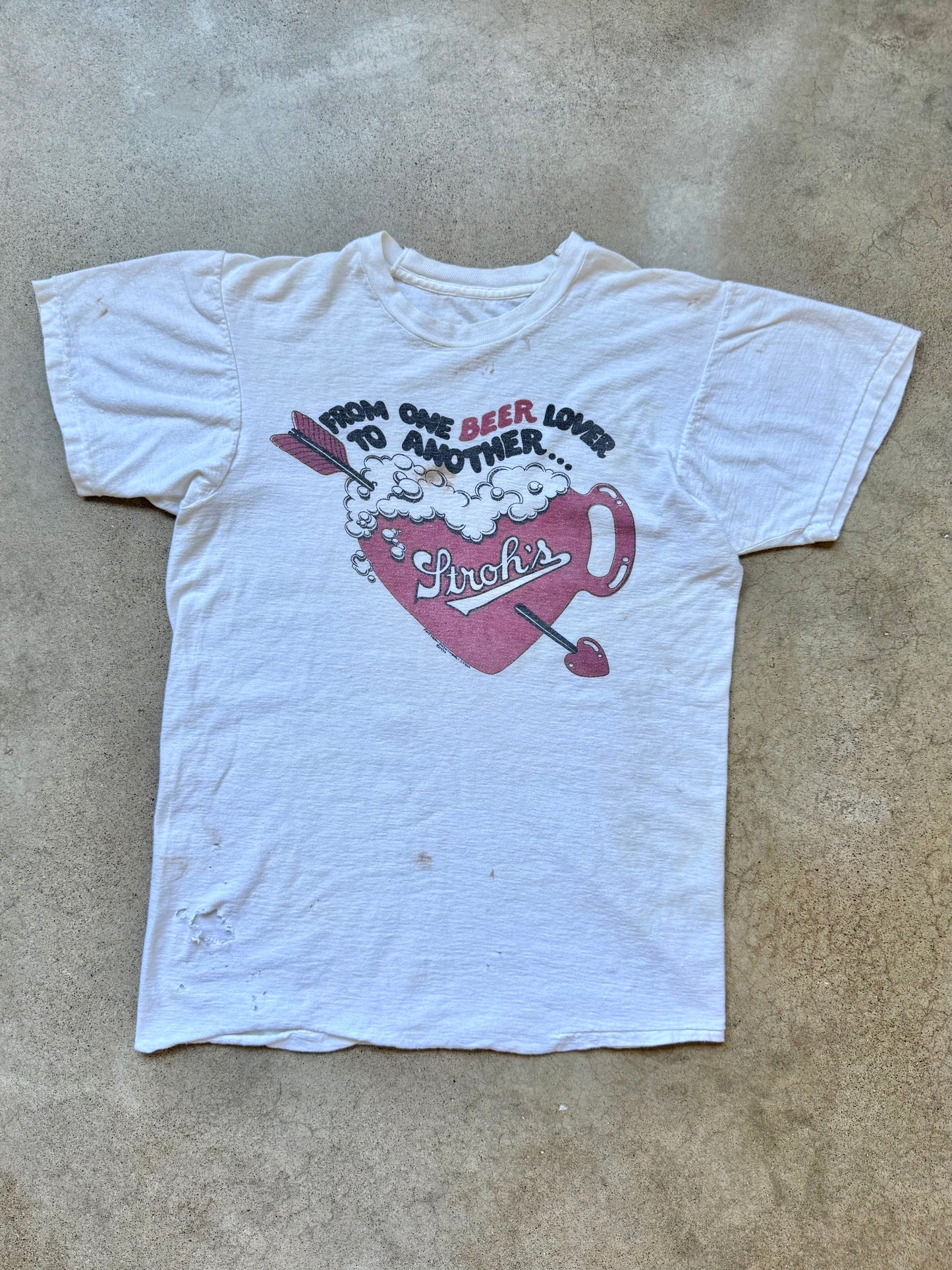 Vintage 1970s Stroh’s “One Beer Lover to Another” Distressed Graphic Tee | Small