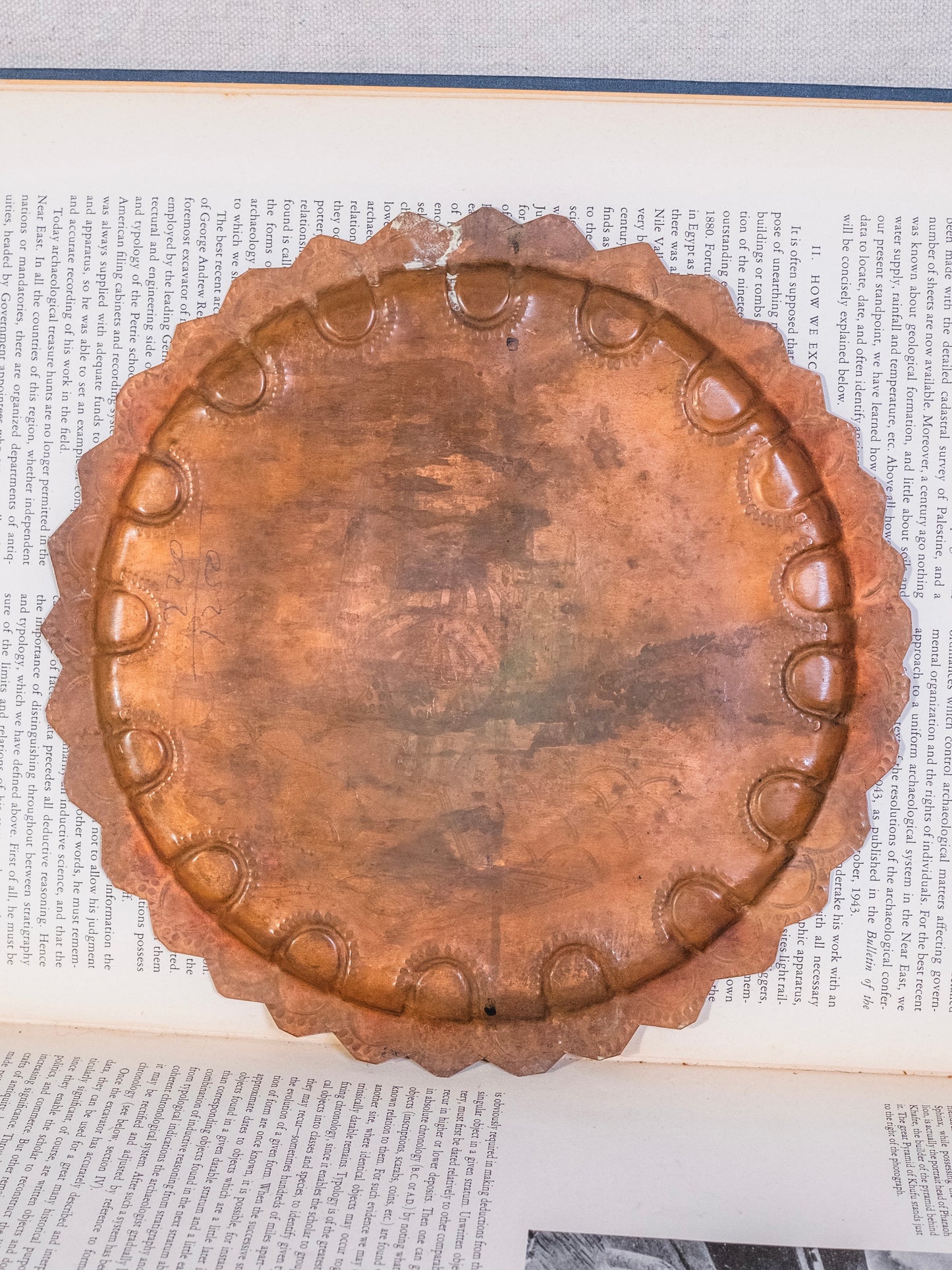 Vintage Solid Copper Stamped Turkish Landscape Plate