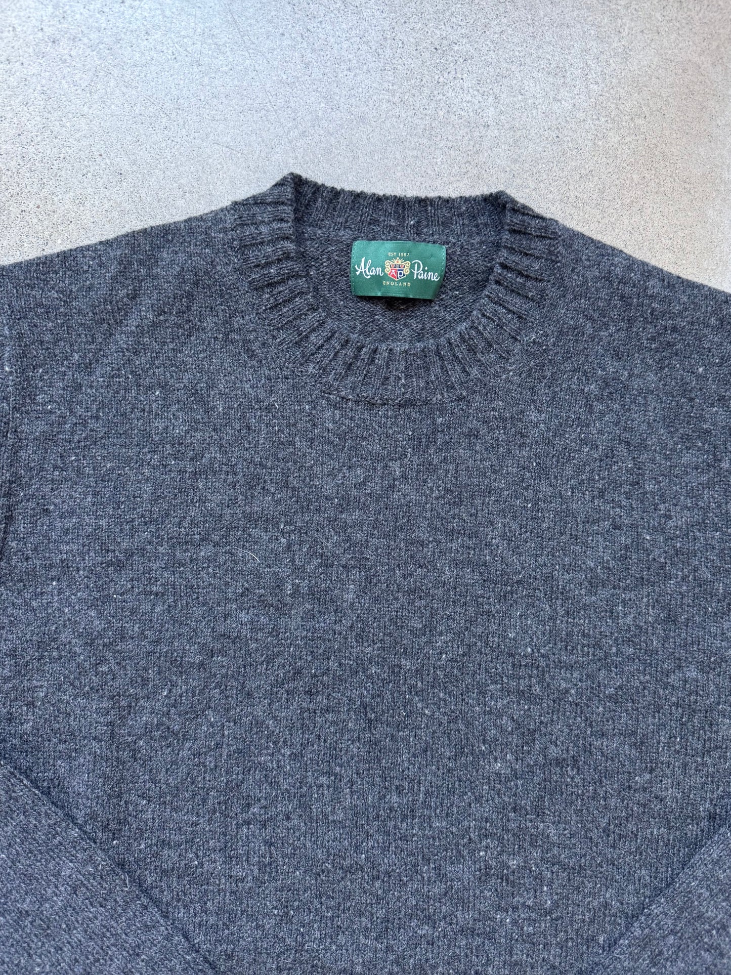 Vintage Alan Paine Charcoal Grey Wool Crewneck Sweater | Large