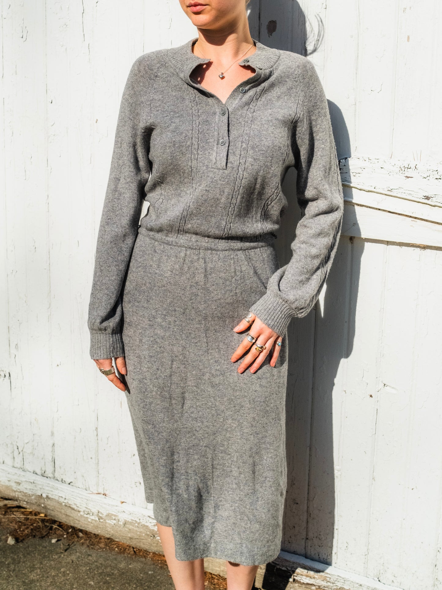 Vintage 1980s Horchow 100% Cashmere Grey Sweater Dress | M/L