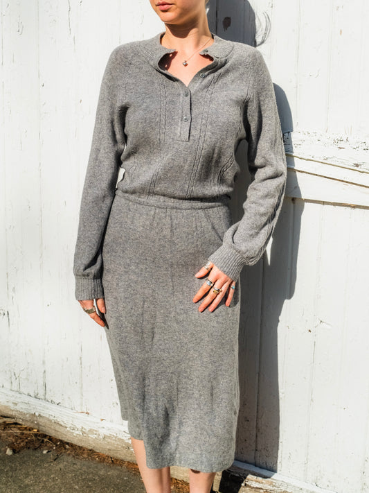 Vintage 1980s Horchow 100% Cashmere Grey Sweater Dress | M/L