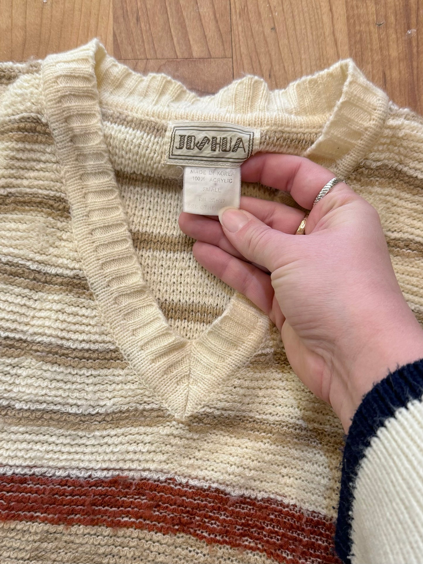 Vintage 1970s Joshua Striped V-Neck Sweater | Small