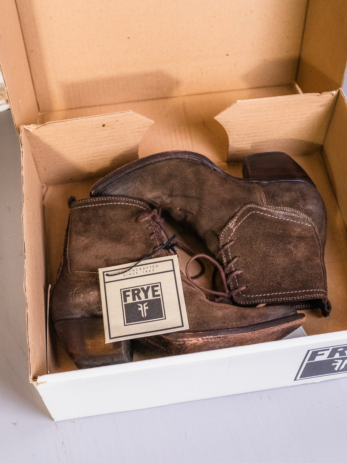 Frye Sacha Chukka Brown Suede Heeled Ankle Boots | Women’s 7