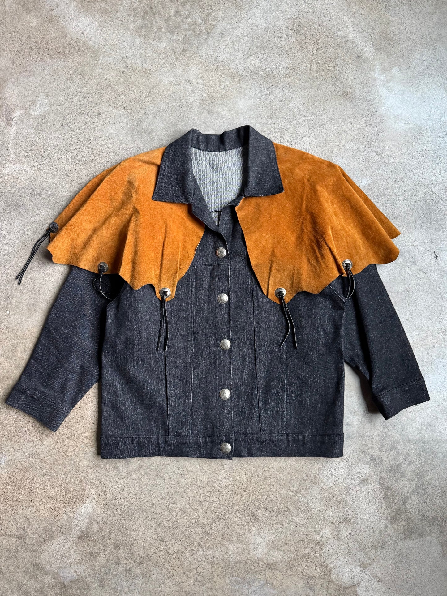 Vintage 1970s Western Suede & Black Denim Ranchers Jacket | Large