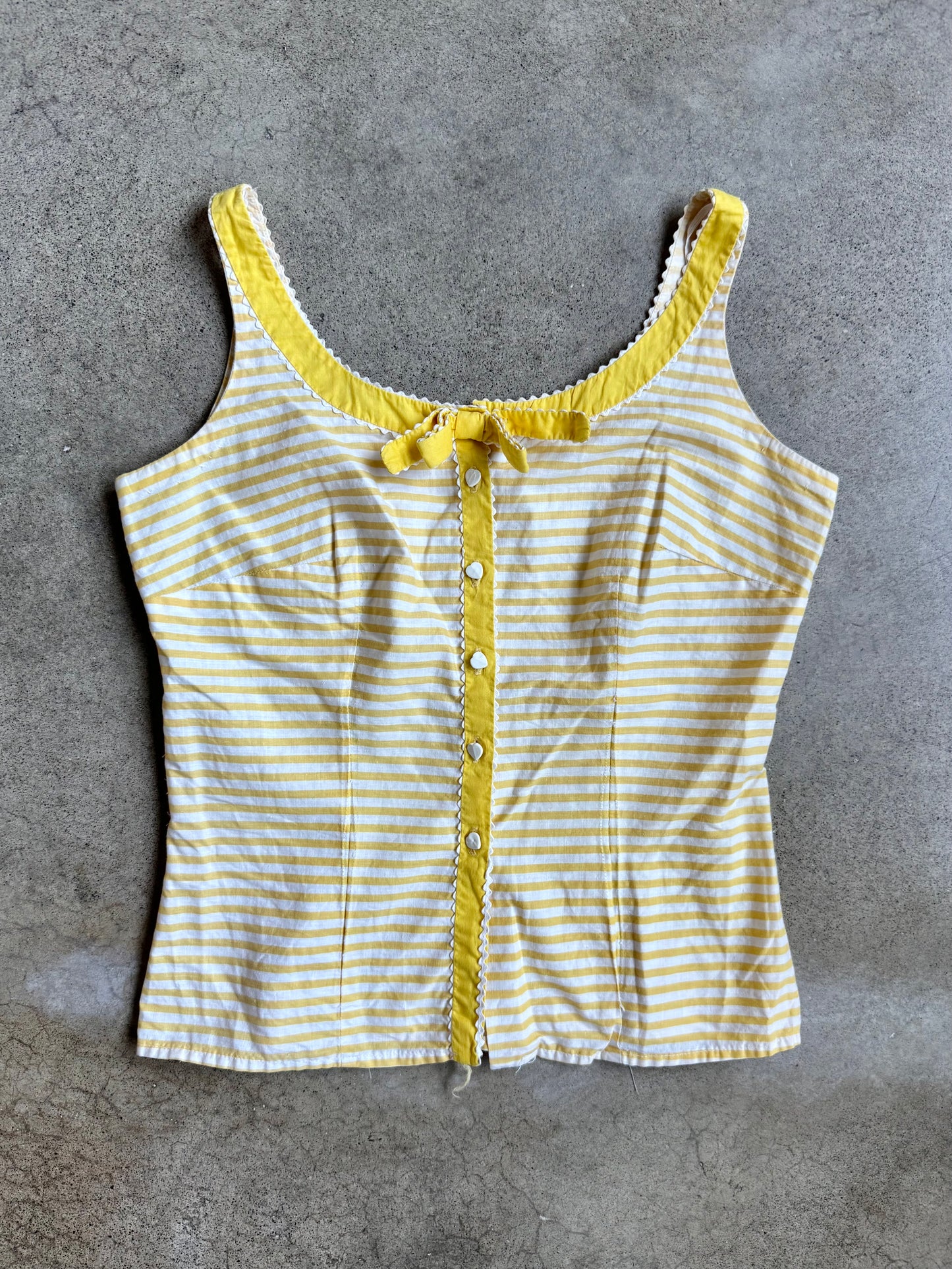 Vintage 1950s Handmade Yellow & White Striped Two-Piece Skirt Set | Small