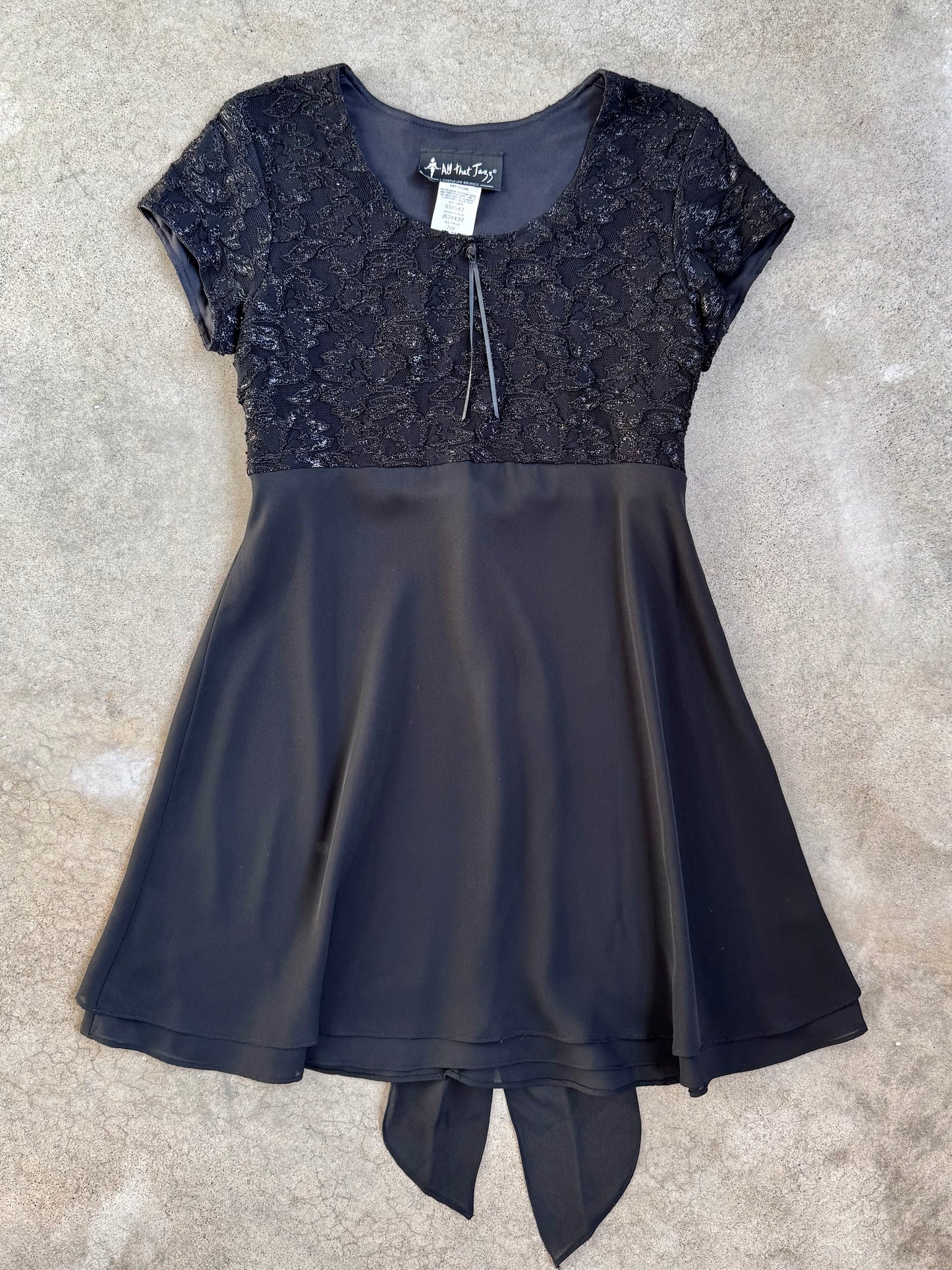 Vintage 1990s All That Jazz Black Metallic Lace A-Line Mini Dress | Medium