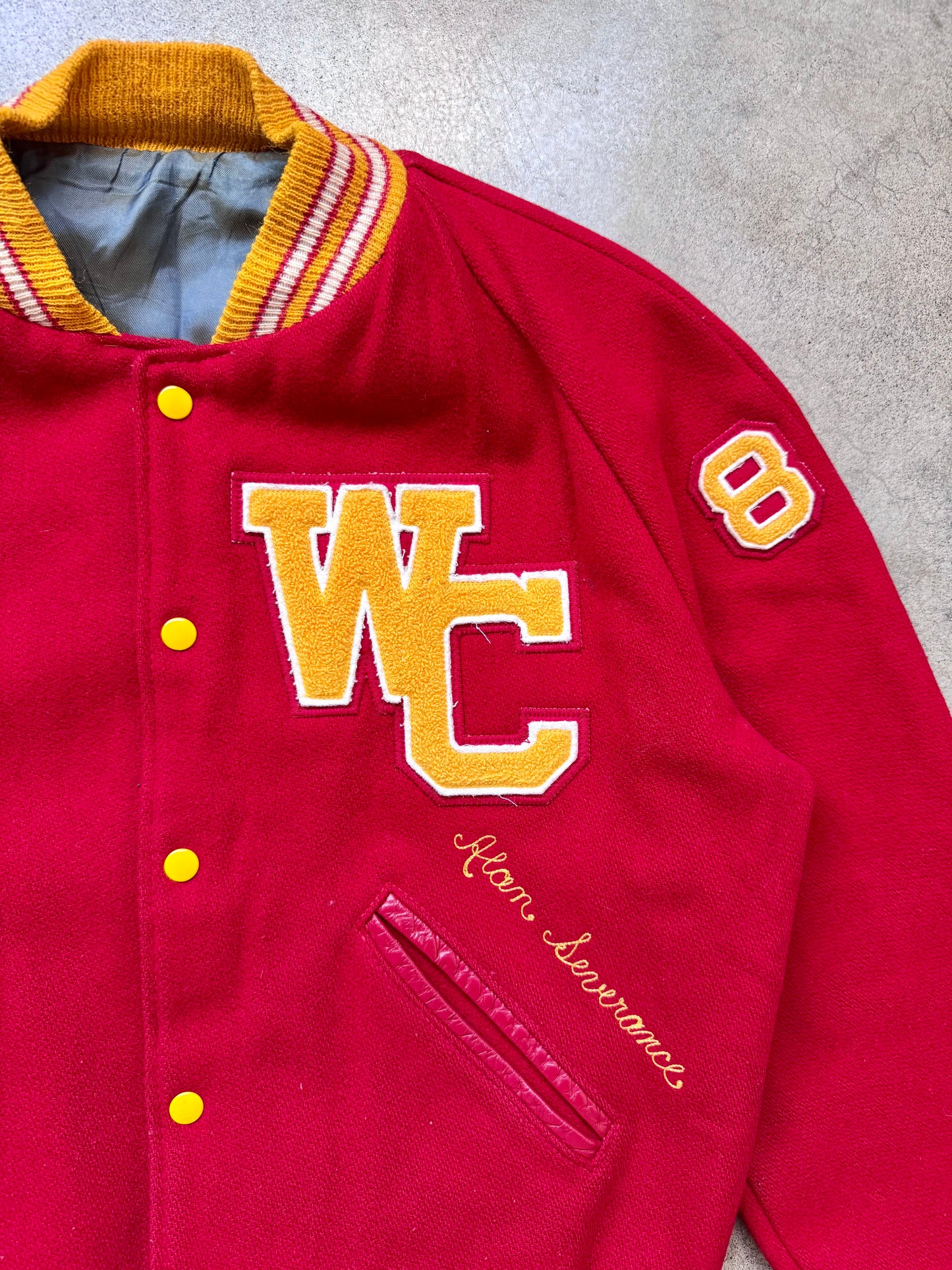Vintage 1981 Worthington Christian Red & Gold Wool Letterman Varsity Jacket | Large