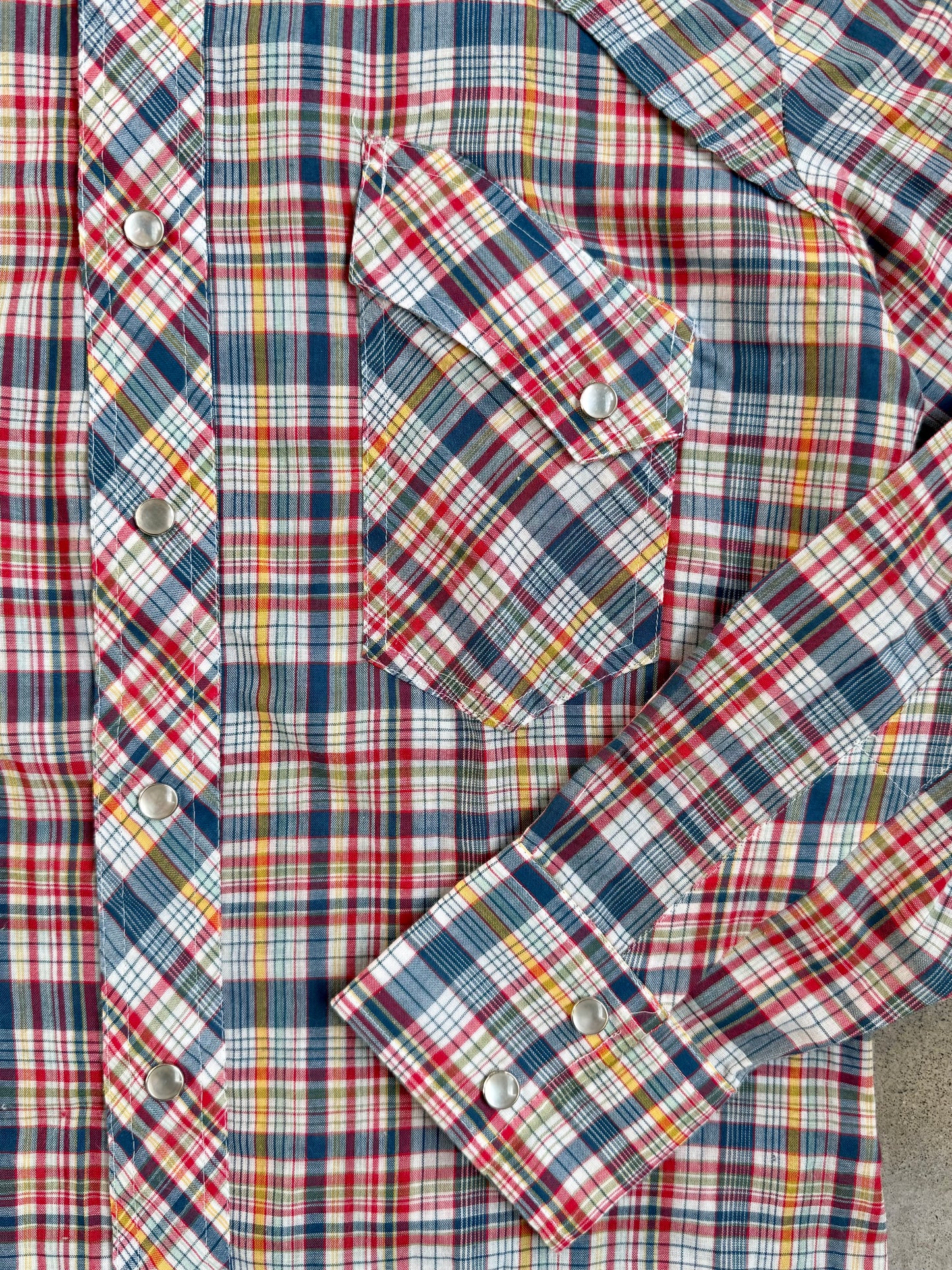 Vintage 1960s Chess King Multi-Color Plaid Western Pearl Snap Shirt | Large